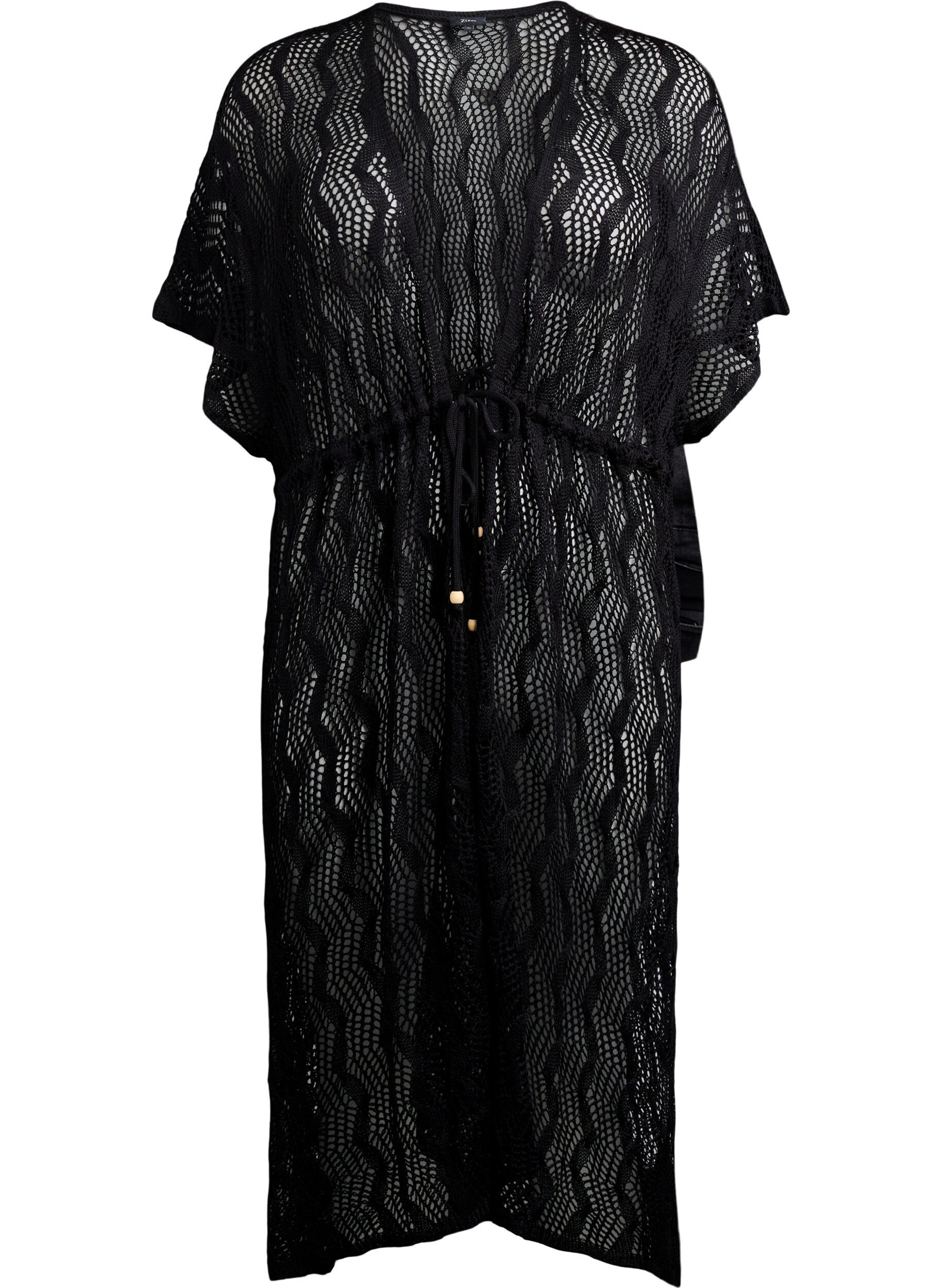 Zizzi Strandkimono mit Bindeg&uuml;rtel, Schwarz, Packshot image number 0