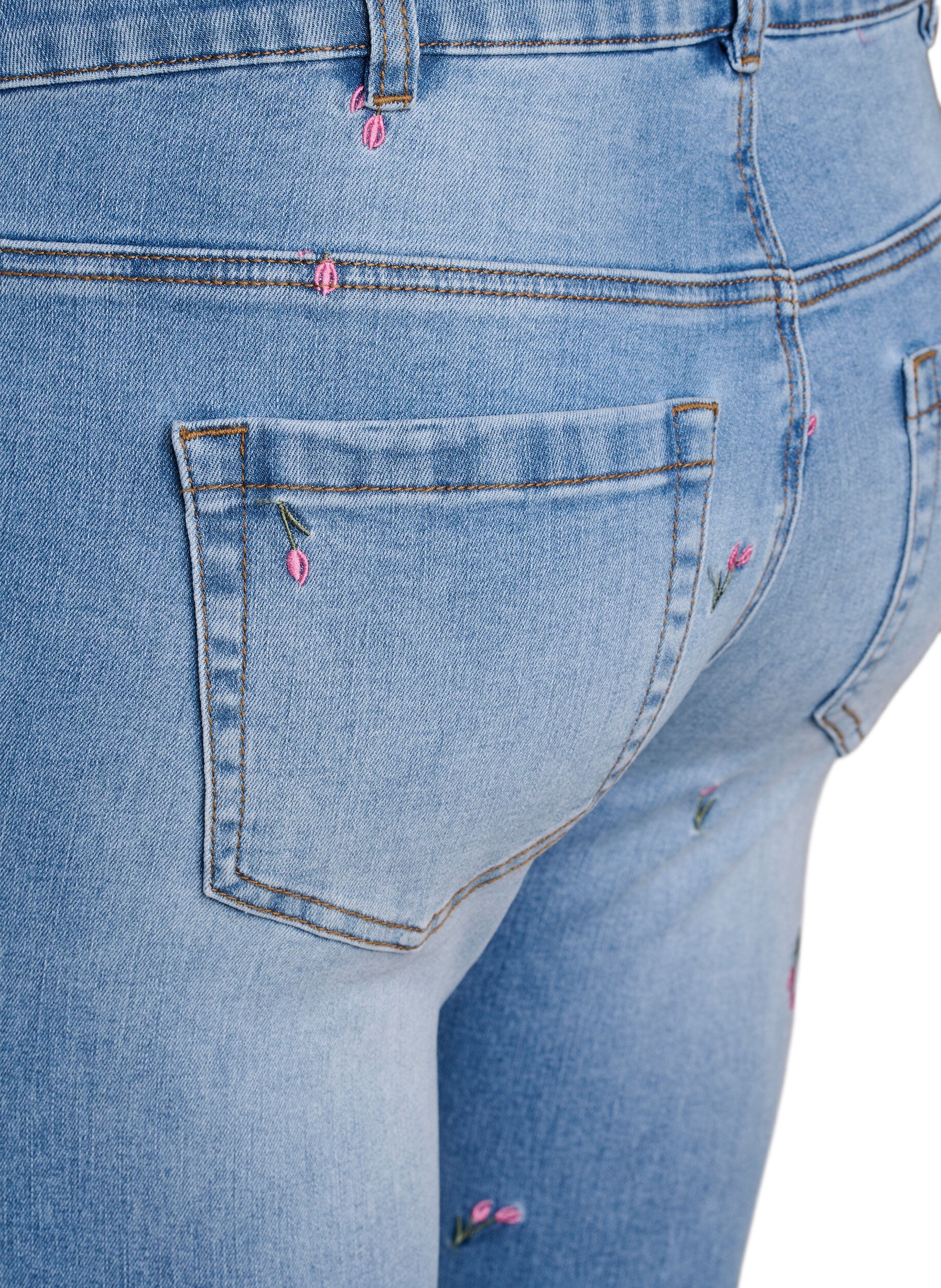 Zizzi Jeans bootcut avec des fleurs brod&eacute;es, Bleu Clair, Packshot image number 3