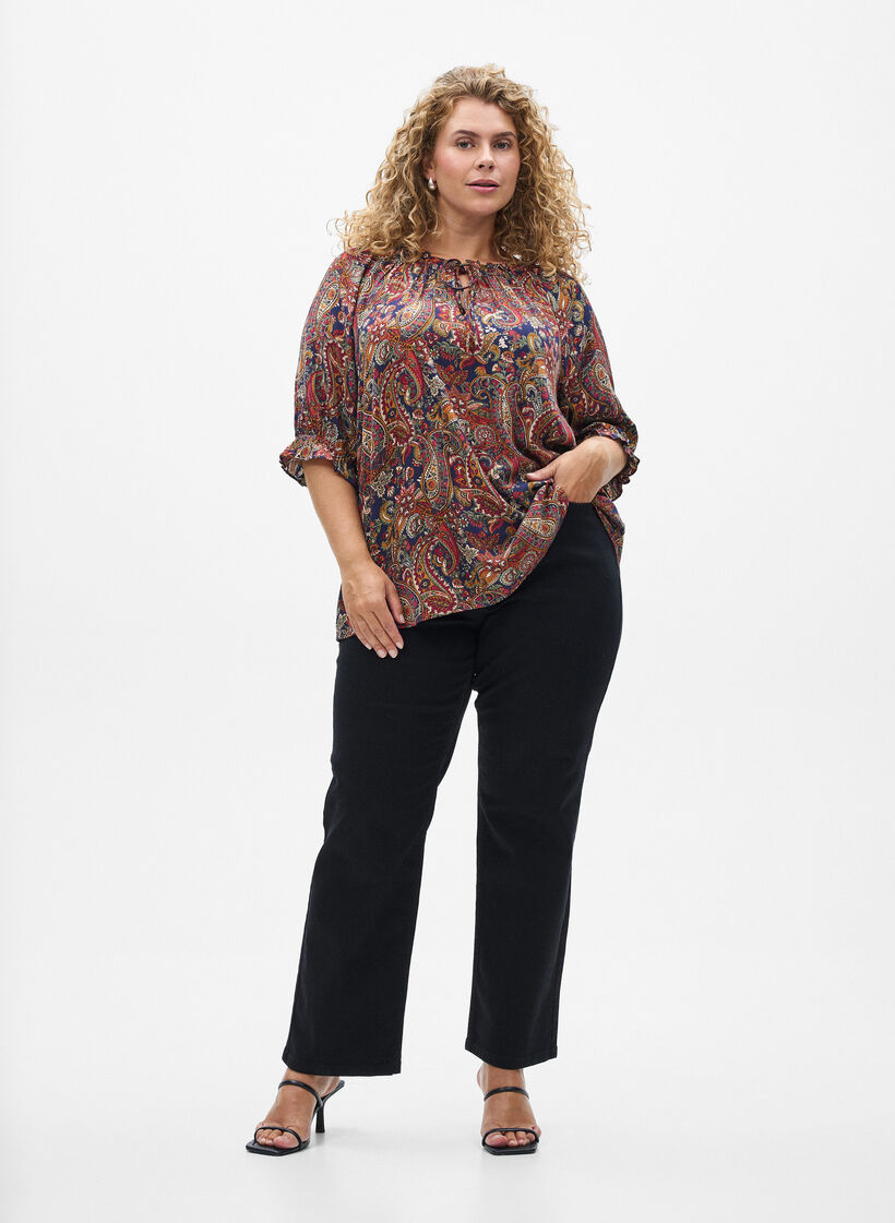 Bluse aus Viskose mit Paisleymuster und Ellbogen&auml;rmeln, Blau, Model image number 1