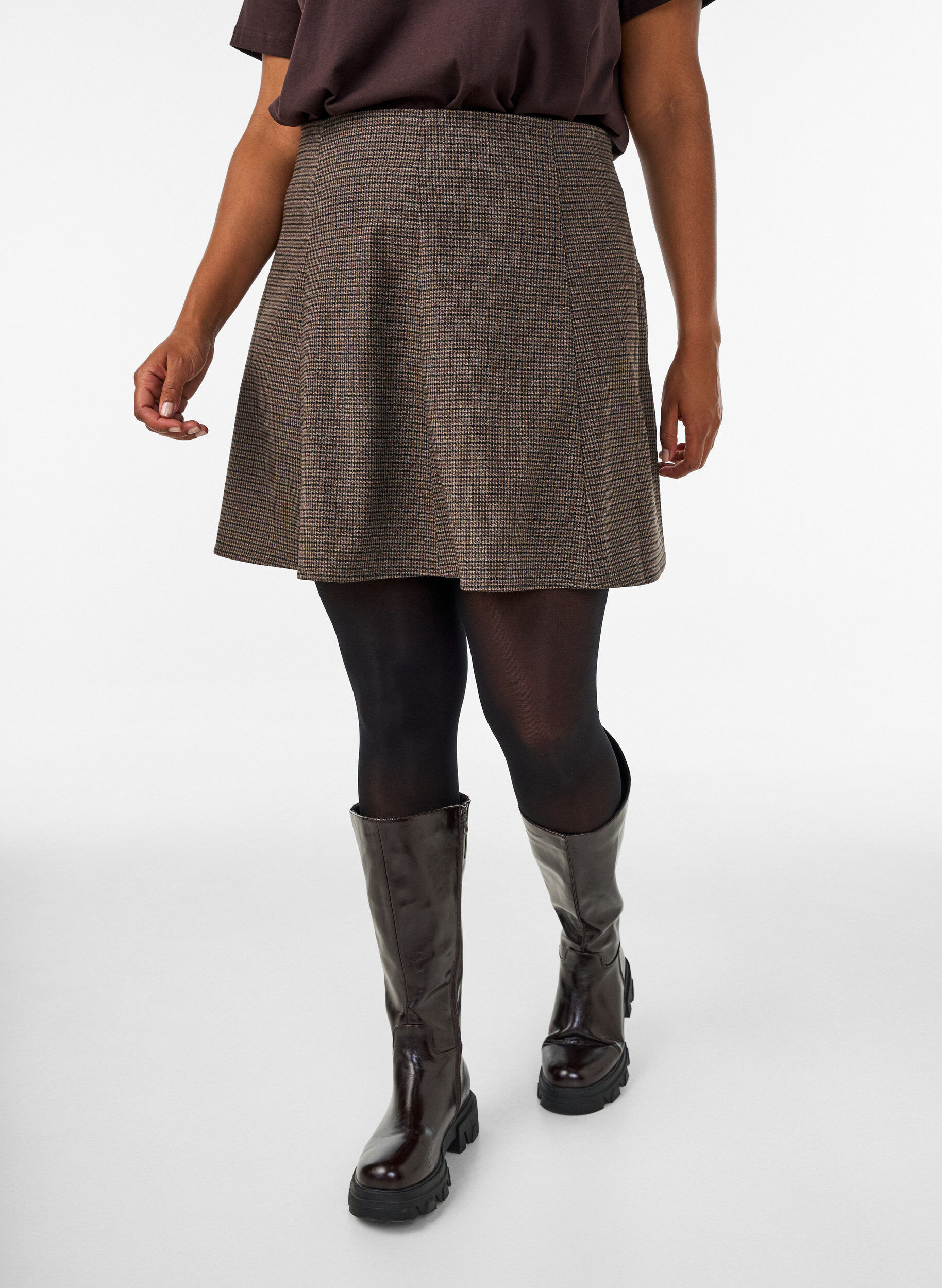 ZizziJupe &eacute;vas&eacute;e &agrave; petits carreaux, Marron, Model image number 3