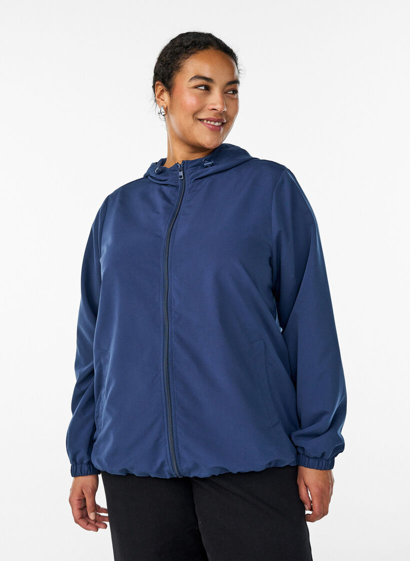 Veste l&eacute;g&egrave;re avec capuche et fermeture &eacute;clair, Bleu, Model image number 0