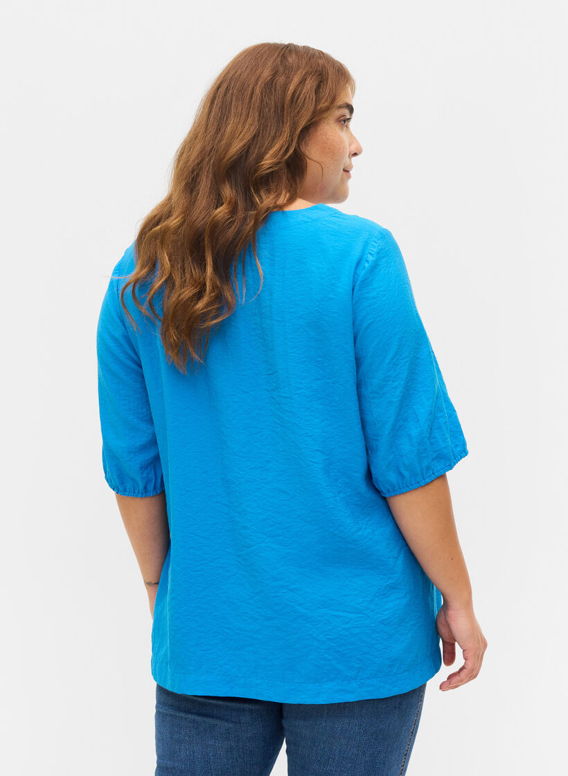 Bluse mit Ballonärmeln, Indigo Bunting, Model image number 1