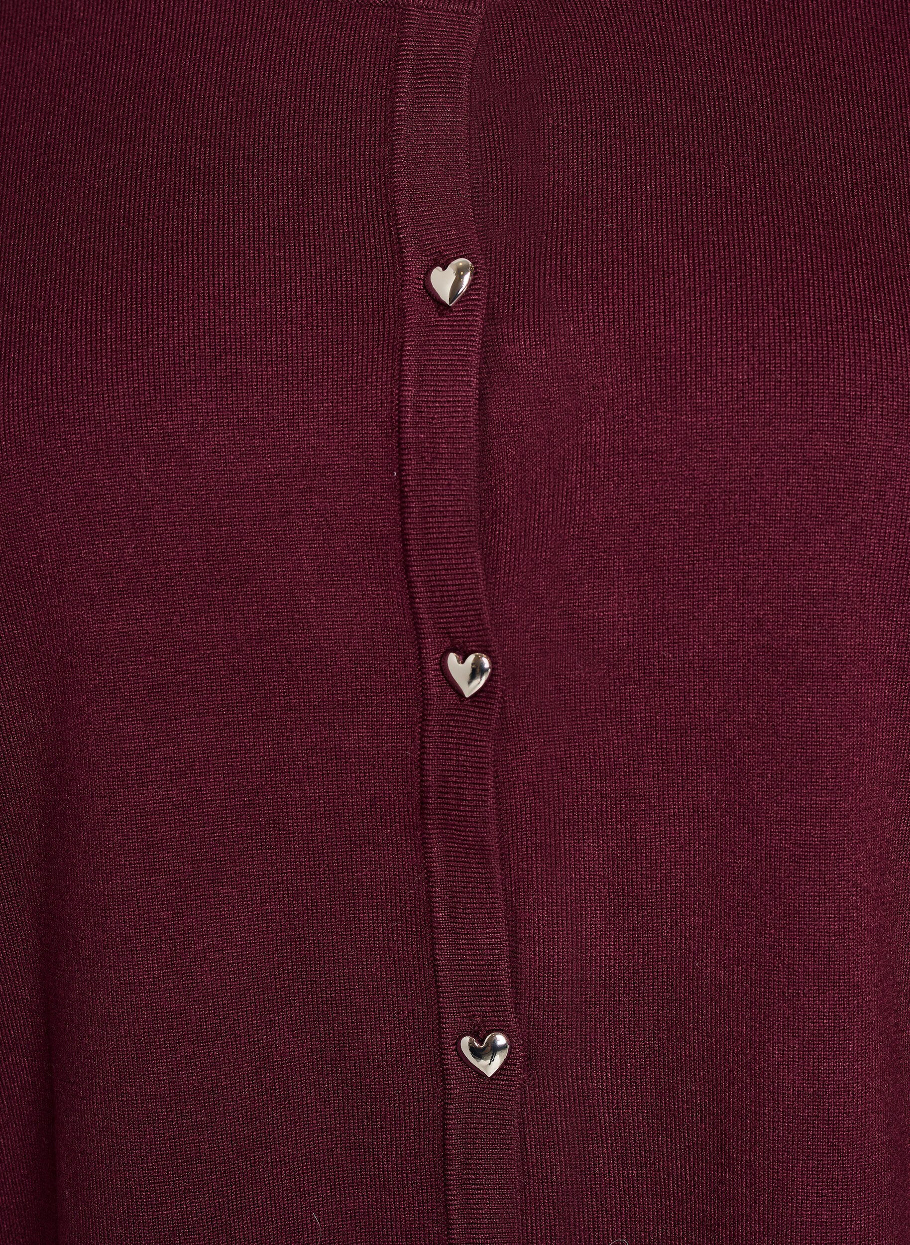 ZizziCardigan en maille avec boutons c&oelig;ur et manches courtes, Bordeaux, Packshot image number 2
