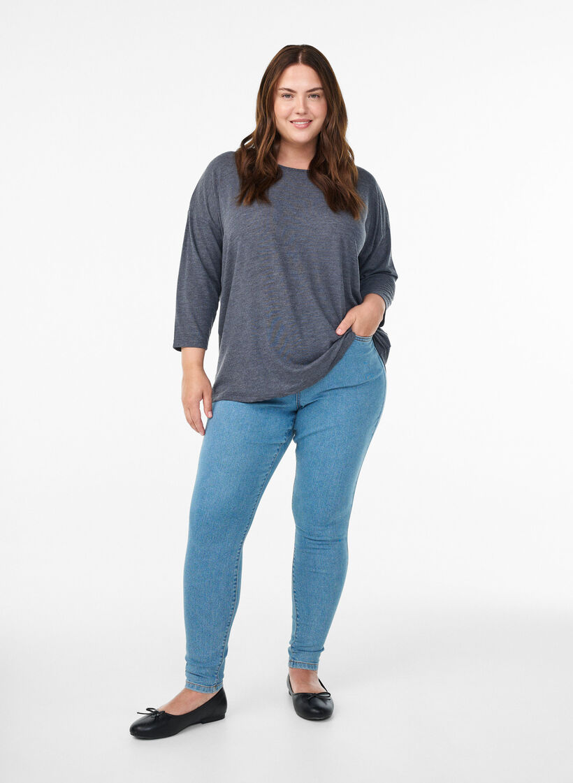 Bluse aus Jersey mit 3/4-&Auml;rmeln, Grau, Model image number 1