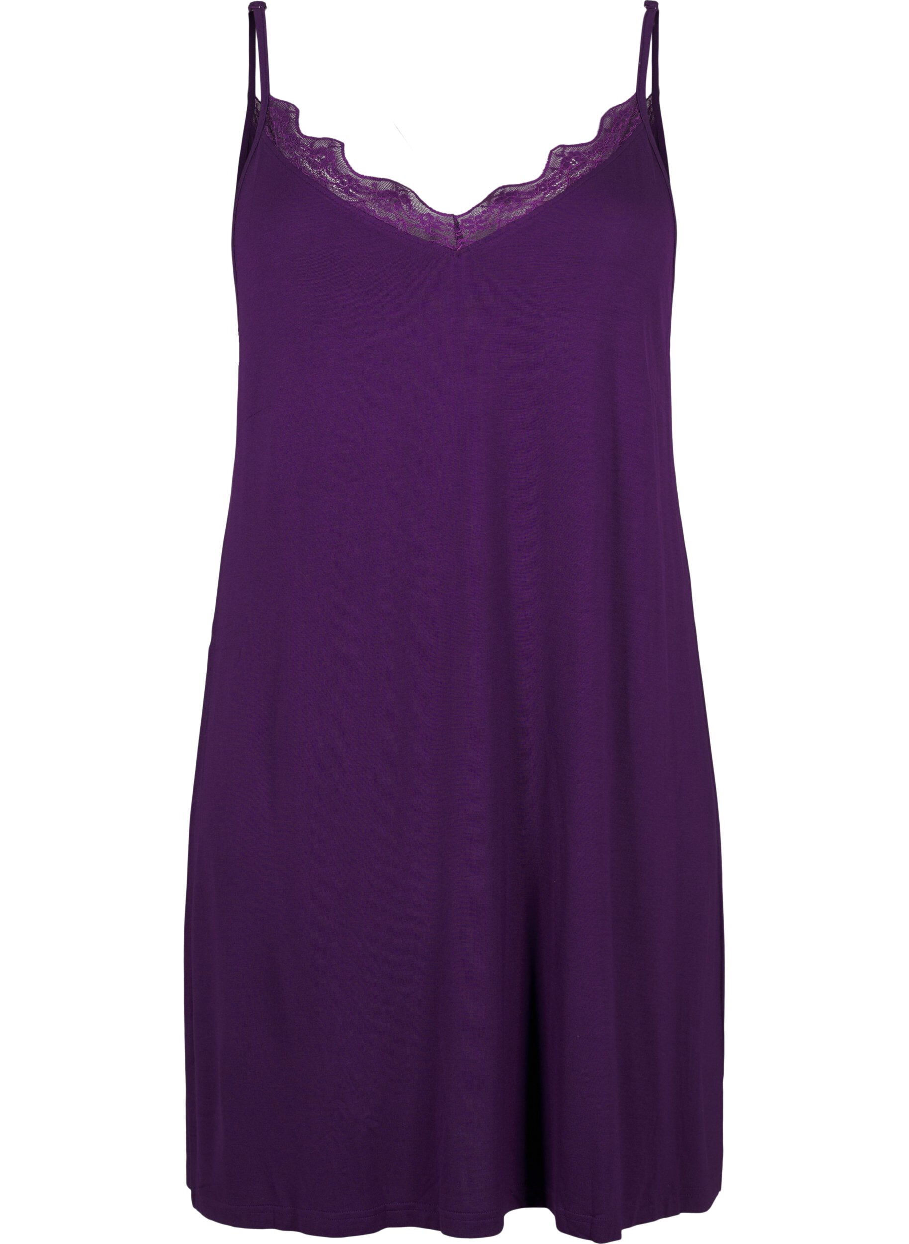 Zizzi Chemise de nuit avec bord dentelle en viscose, Violet, Packshot image number 0