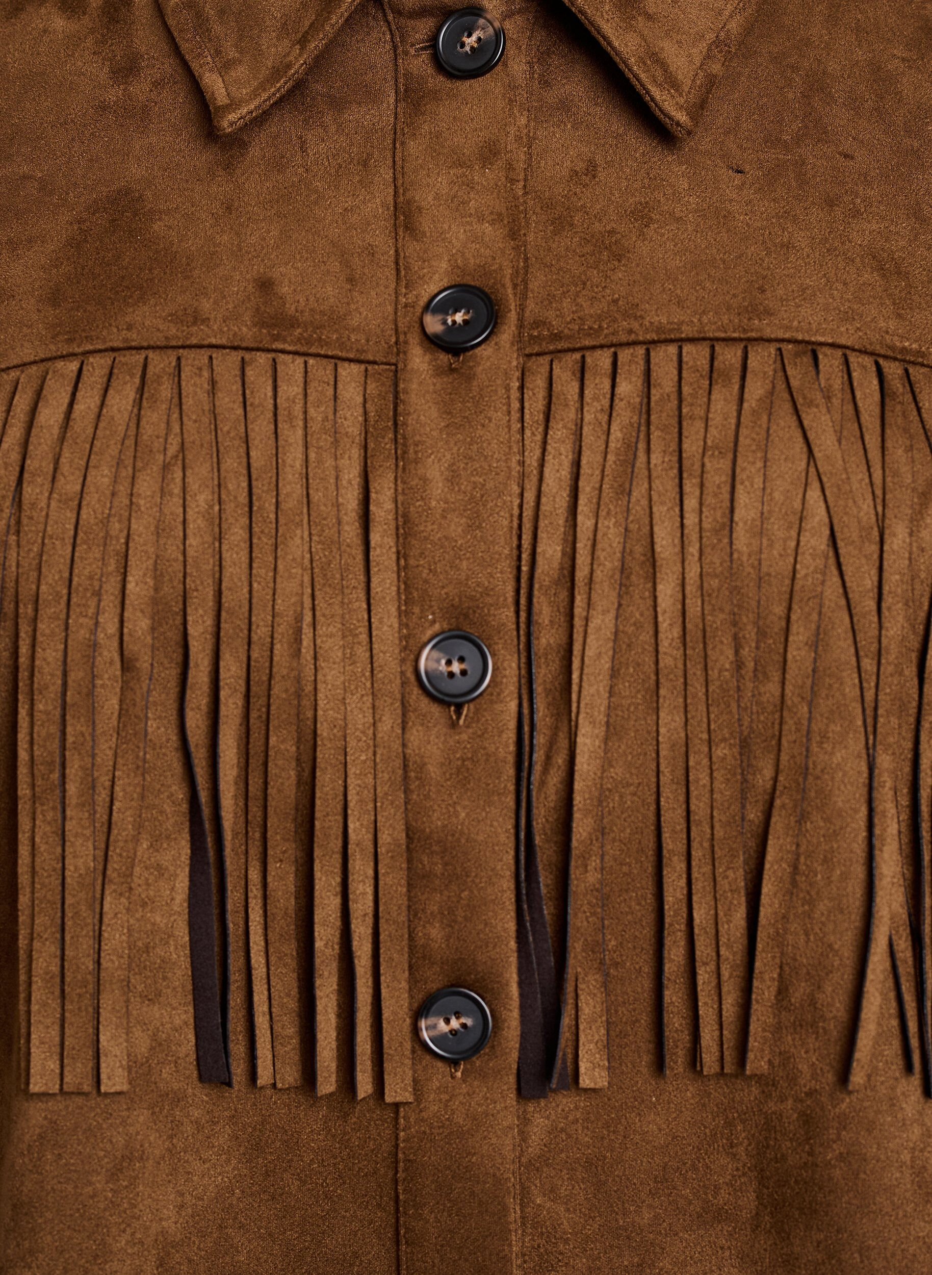 Zizzi Jacke aus Wildlederimitat mit Fransen, Braun, Packshot image number 2