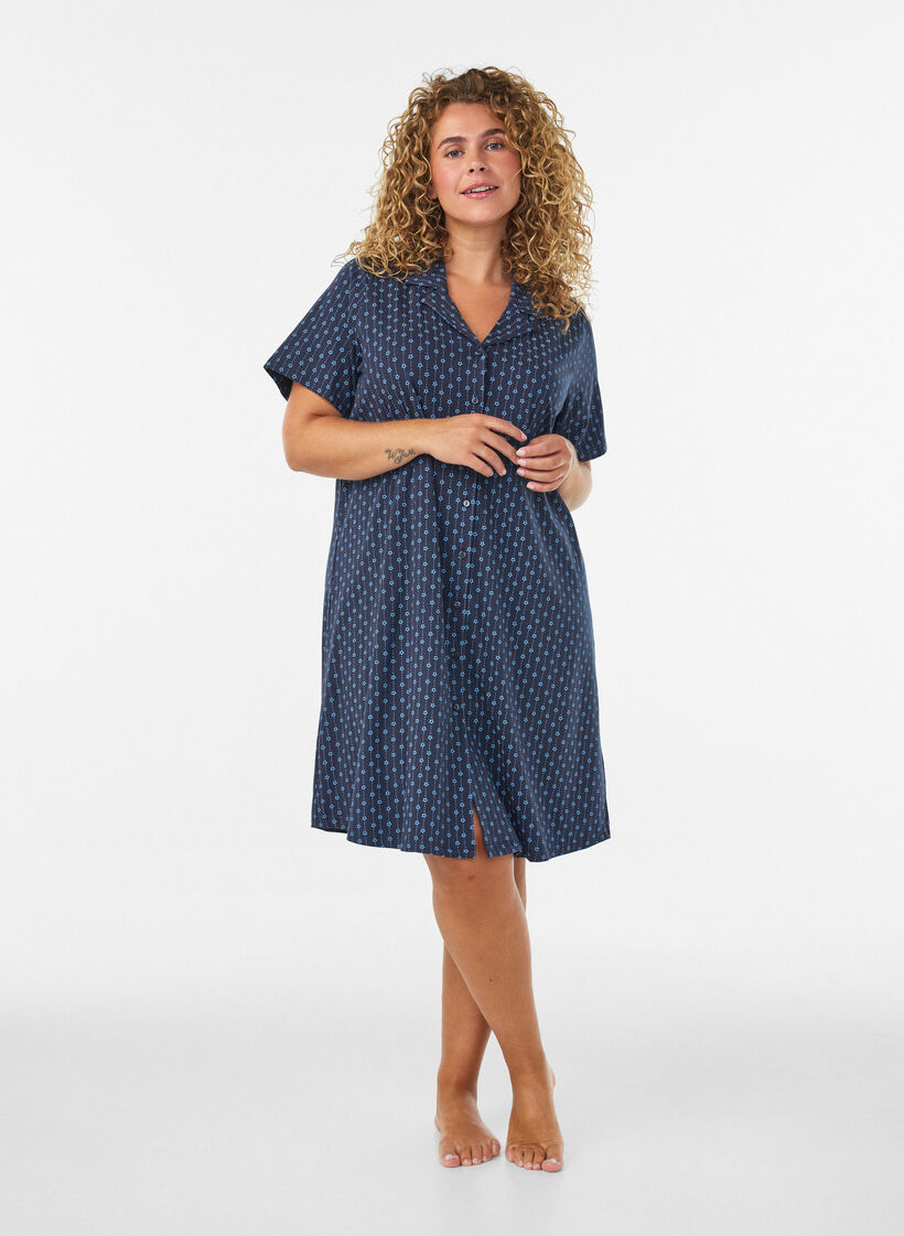 Nachthemd aus Baumwolle mit Knopfleiste, Blau, Model image number 1