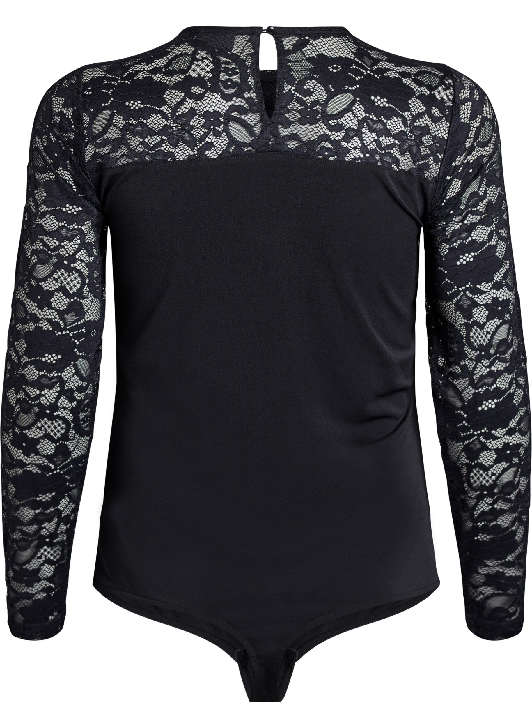 Zizzi Eng anliegender Body mit Spitzen&auml;rmeln, Schwarz, Packshot image number 1