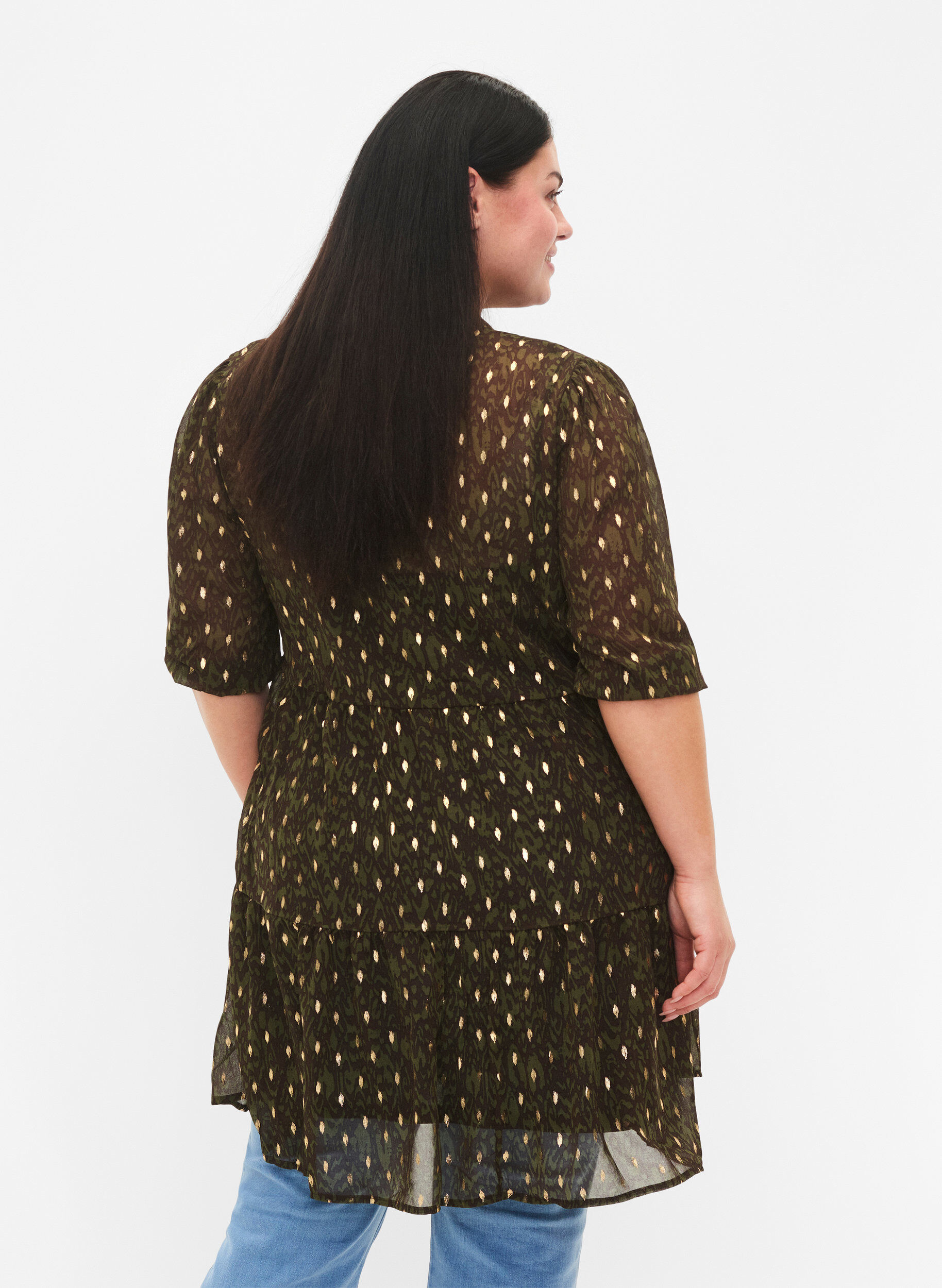 Zizzi Tunika mit Druck und Lurex, Green Ethnic AOP, Model image number 1