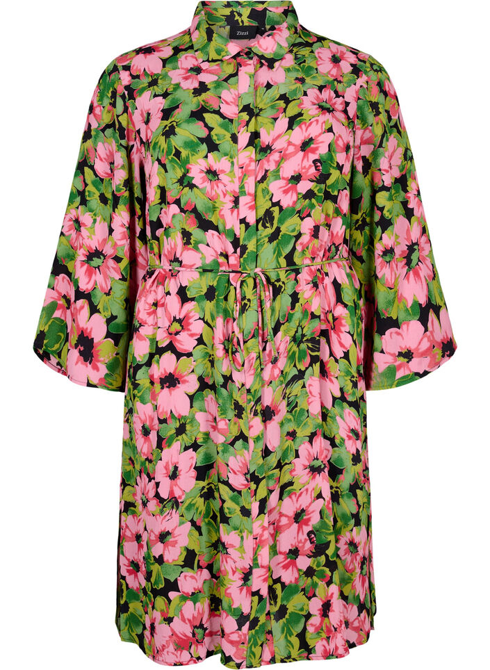 Robe chemise en viscose à imprimé floral, Pink G. Flower AOP, Packshot image number 0
