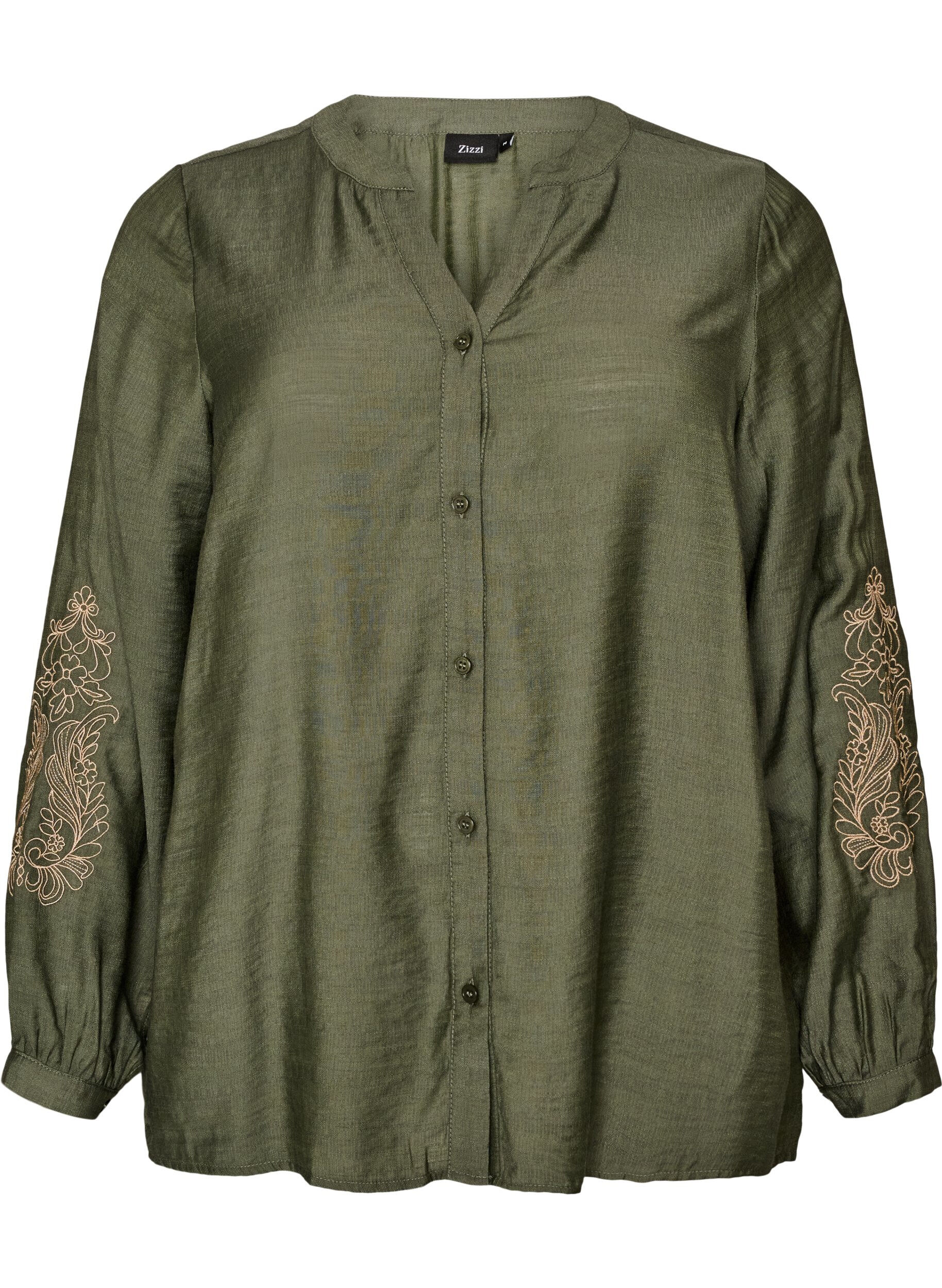 Bluse aus Viskose mit bestickten &Auml;rmeln