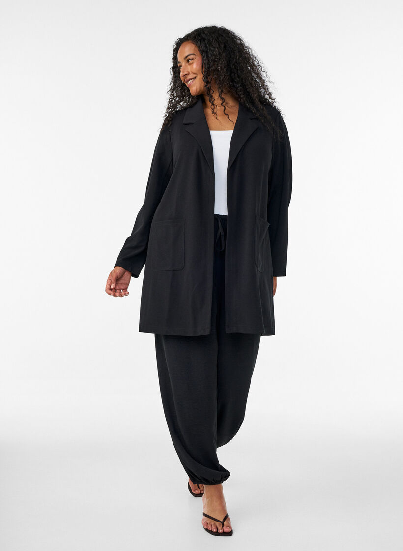Lange Blazer mit Taschen, Schwarz, Model image number 1