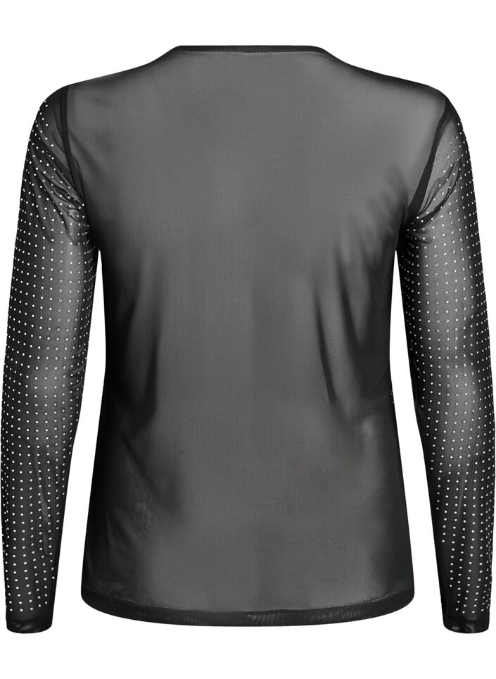 Blouse en maille avec strass et manches longues, Noir, Packshot image number 1