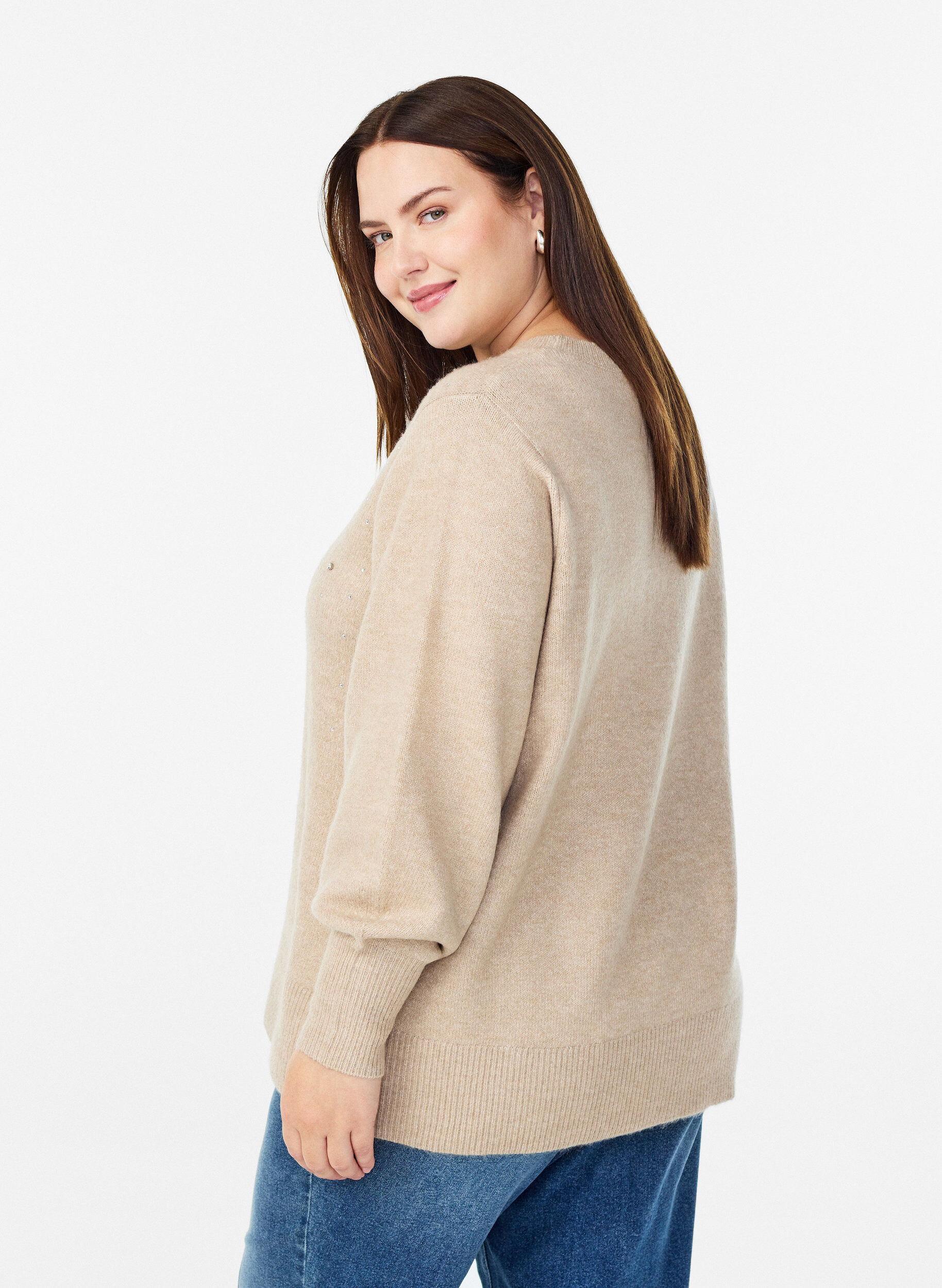 Zizzi Blouse en maille &agrave; strass, Beige, Model image number 2