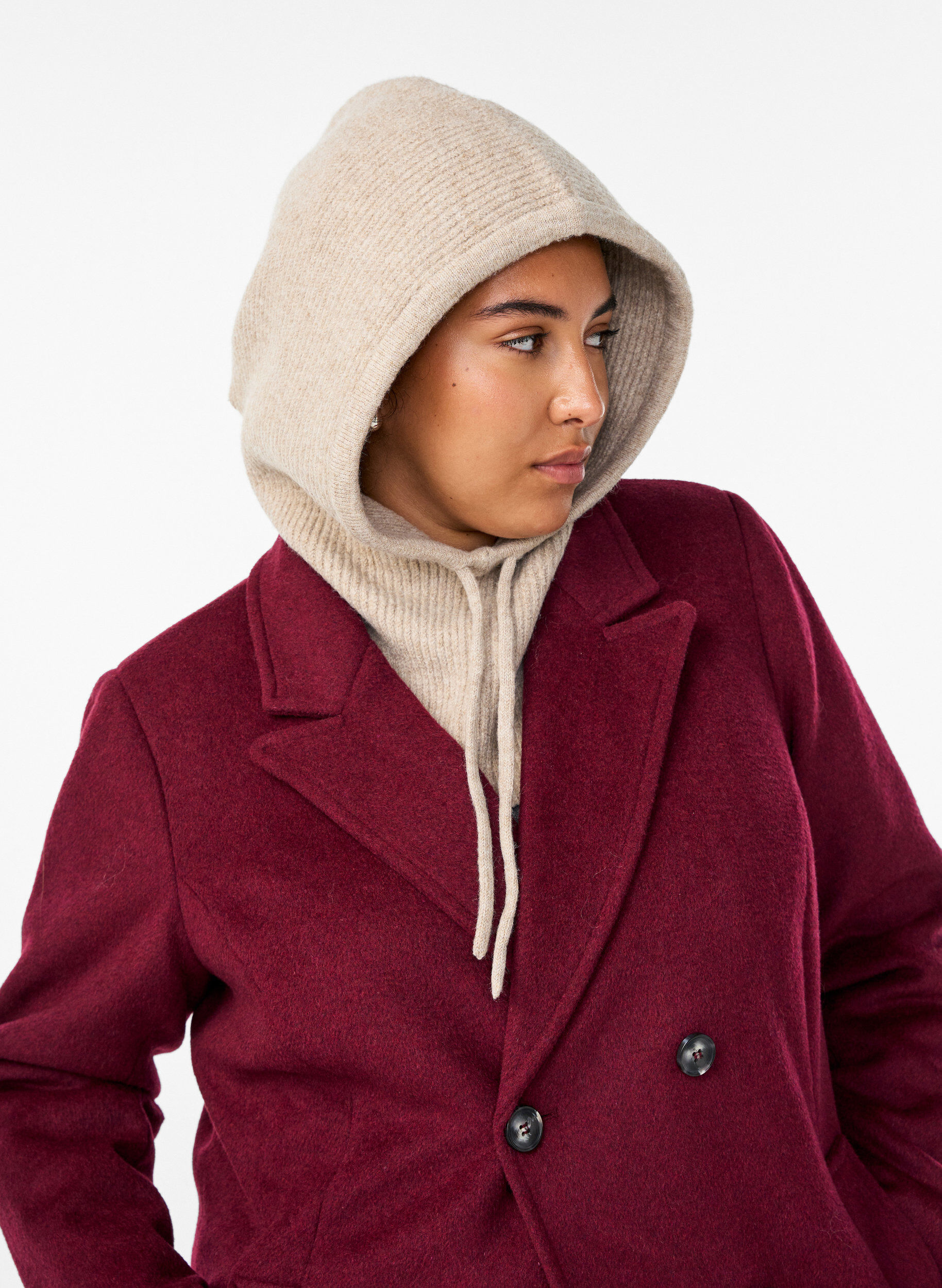 Zizzi Balaclava tricot&eacute;e avec cordons, Beige, Model image number 1