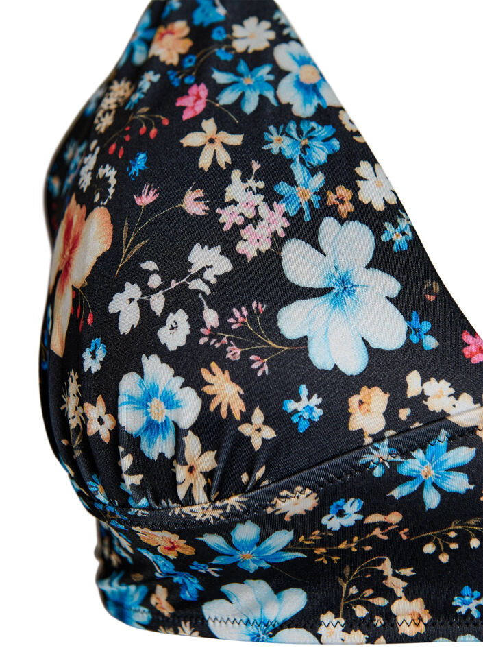 Haut de bikini &agrave; imprim&eacute; floral avec liens &agrave; nouer dans le dos, Bleu, Packshot image number 2