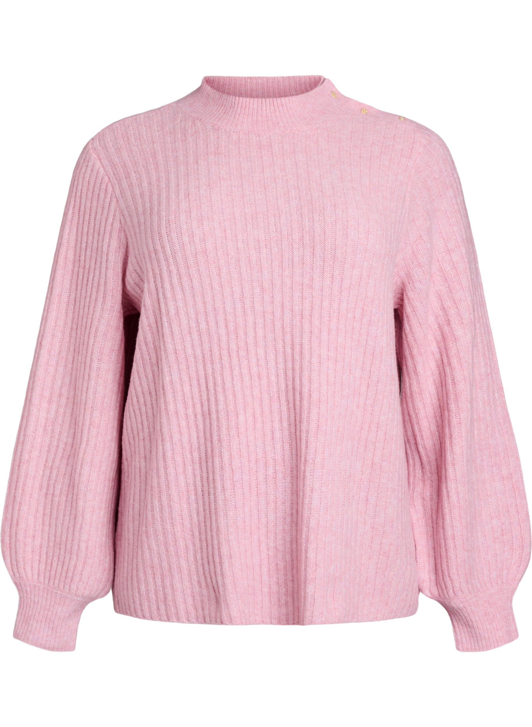 ZizziPull c&ocirc;tel&eacute; &agrave; manches bouffantes et boutons, Rose poudr&eacute;e, Packshot image number 0