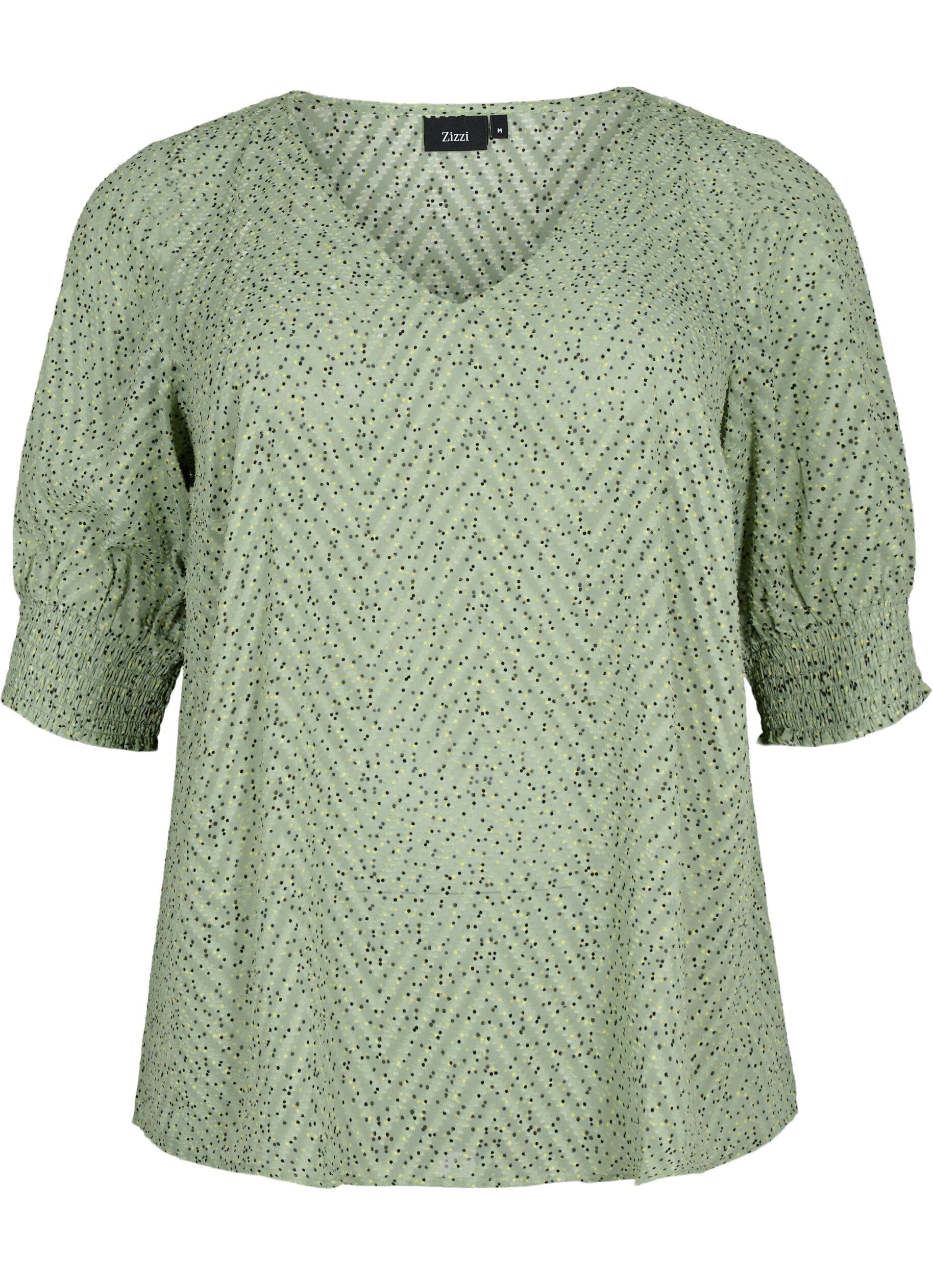 Zizzi Gepunktete Bluse mit kurzen &Auml;rmeln, Seagrass Dot, Packshot image number 0
