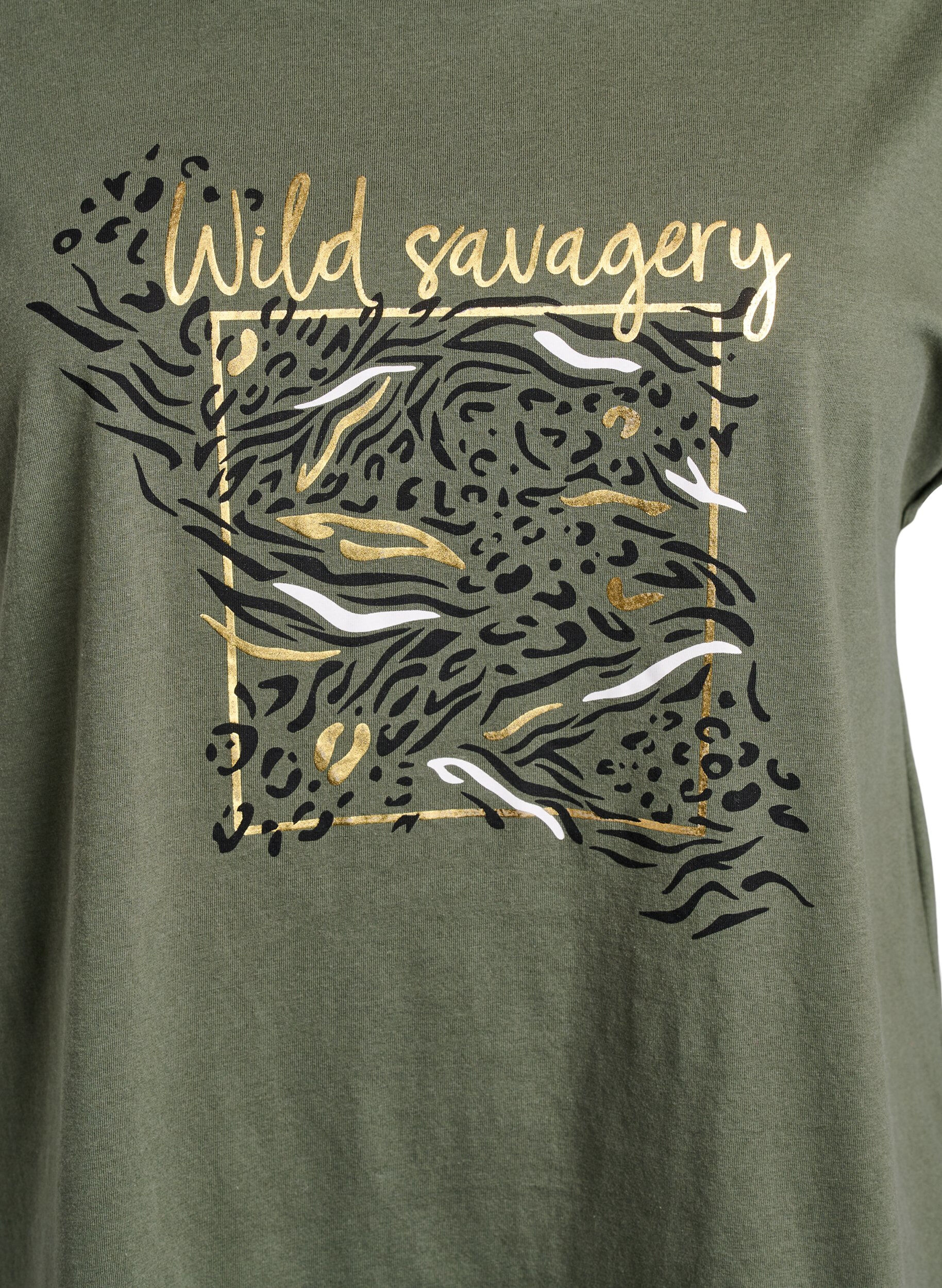 Zizzi T-shirt &agrave; imprim&eacute; animal et texte, Thyme W. Wild, Packshot image number 2