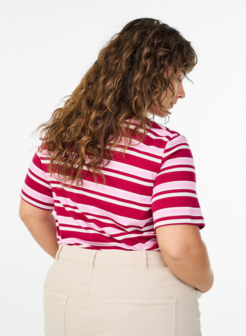 T-Shirt aus Baumwolle mit Streifen, Rot, Model image number 2
