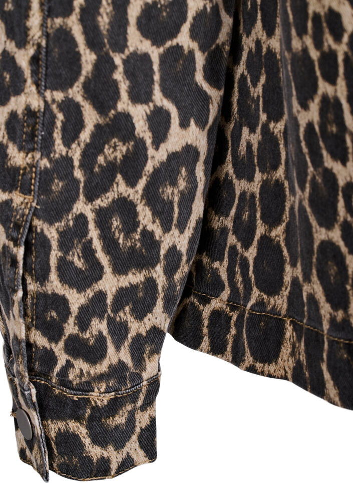 Jeansjacke mit Leopardenmuster und Brusttaschen, Braun, Packshot image number 3