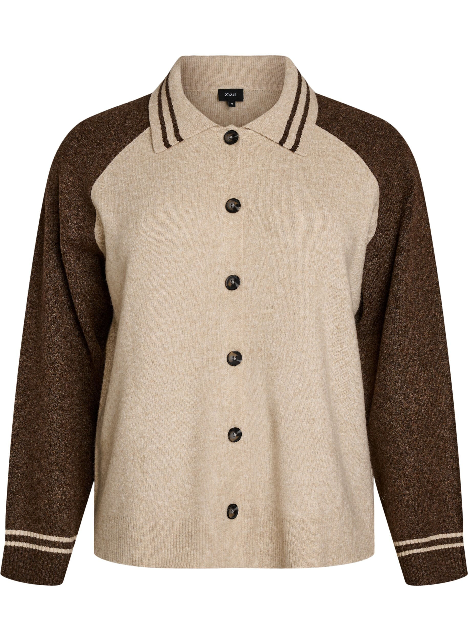 ZizziCardigan avec manches et col contrastants, Beige, Packshot image number 0