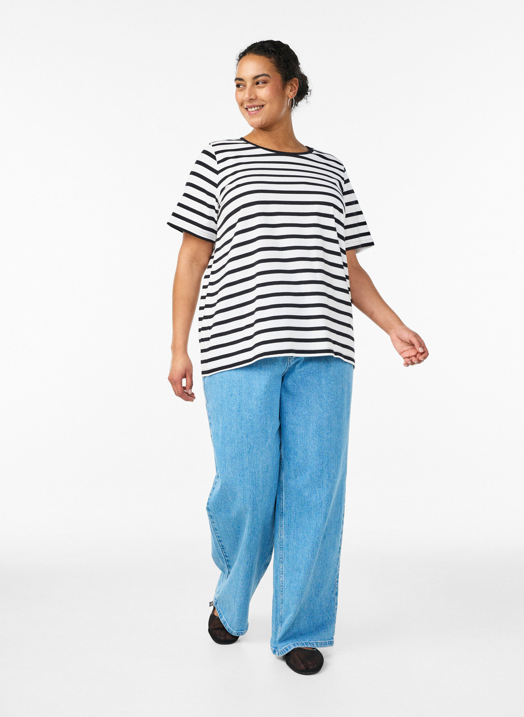 Zizzi T-shirt ray&eacute; en coton biologique, Blanc, Model image number 1