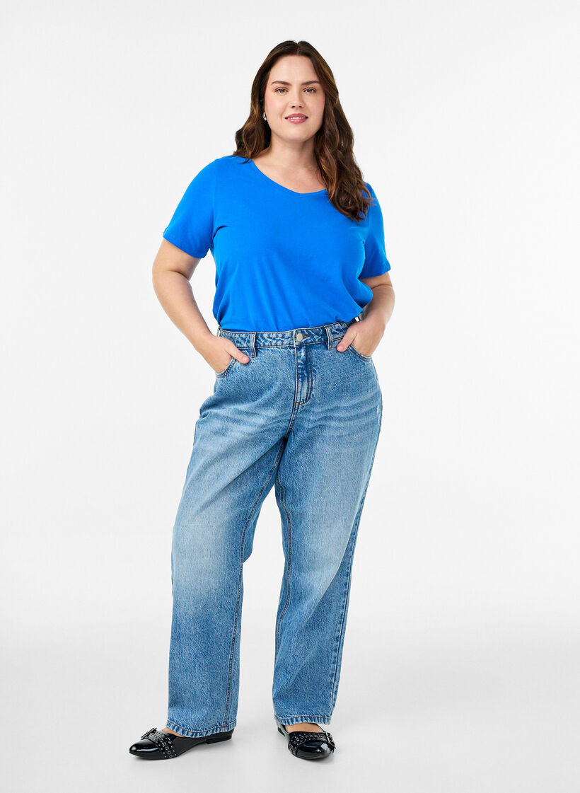 T-shirt en coton uni basique, Bleu, Model image number 1