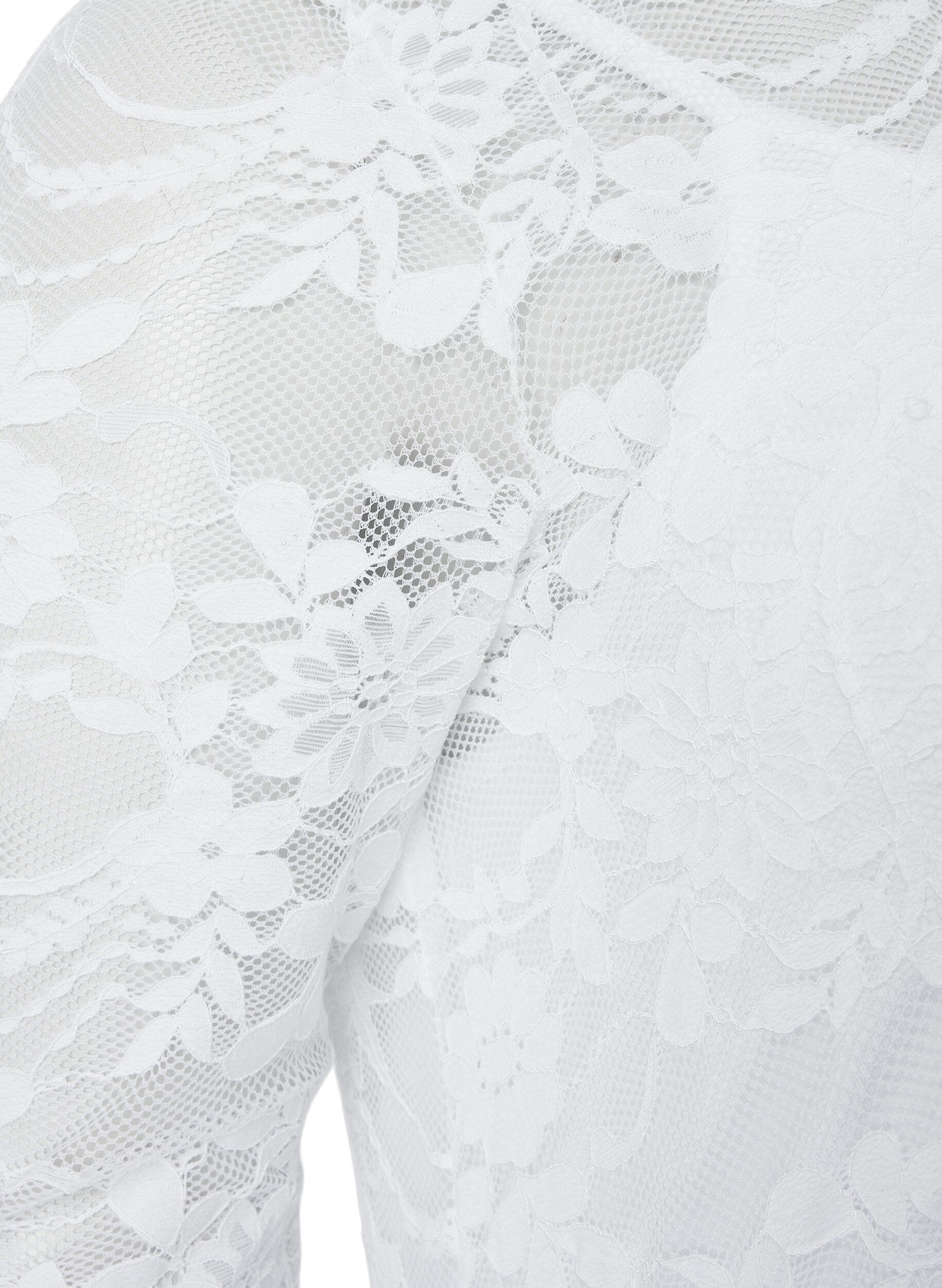 Zizzi Plissiertes Kleid mit Spitze und 3/4-&Auml;rmeln, Bright White, Packshot image number 3