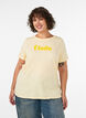 T-shirt en coton bio avec inscription en velours, Jaune clair, Model image number 0