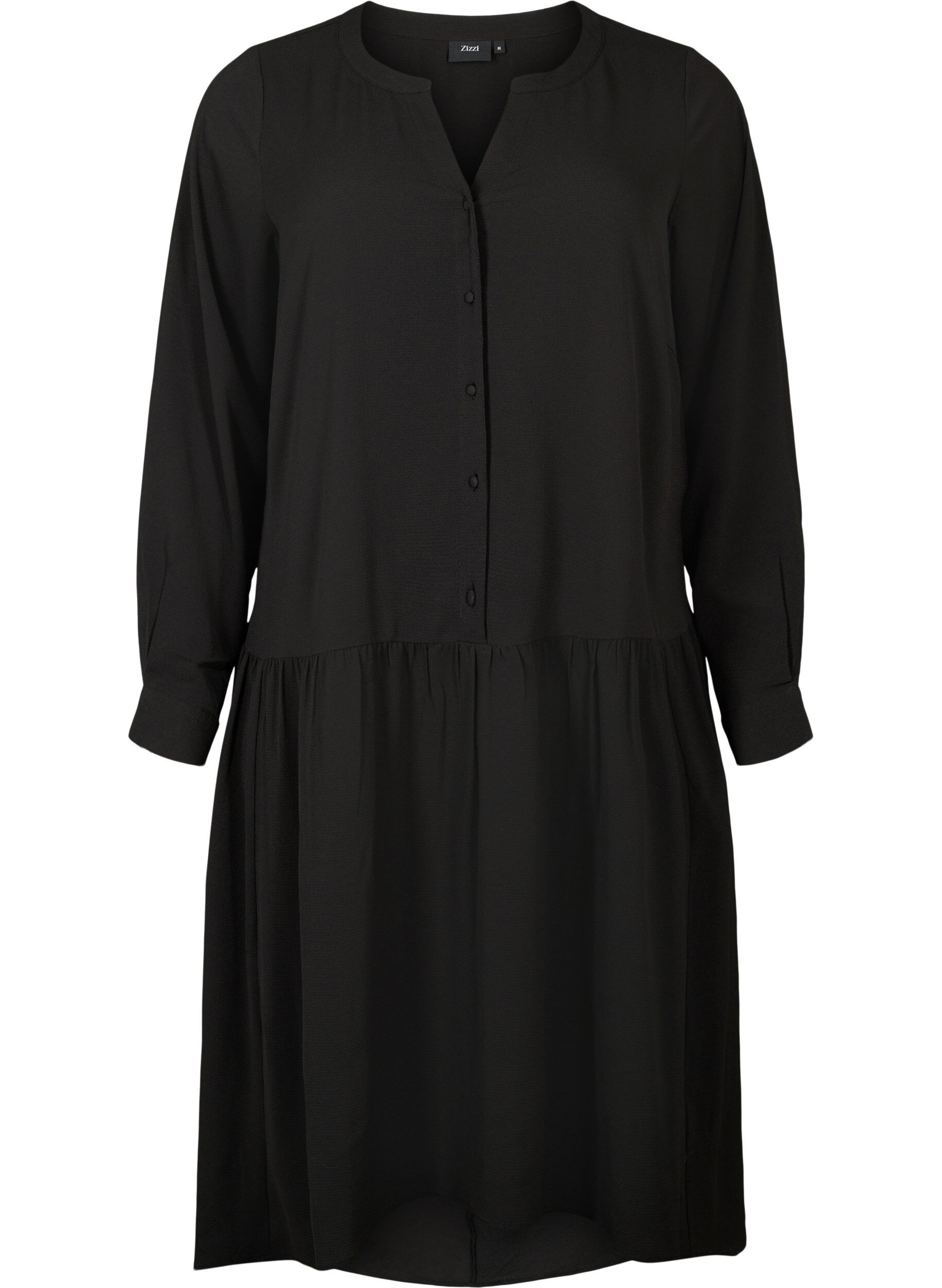 Zizzi Midi-Kleid mit langen &Auml;rmeln, Black, Packshot image number 0