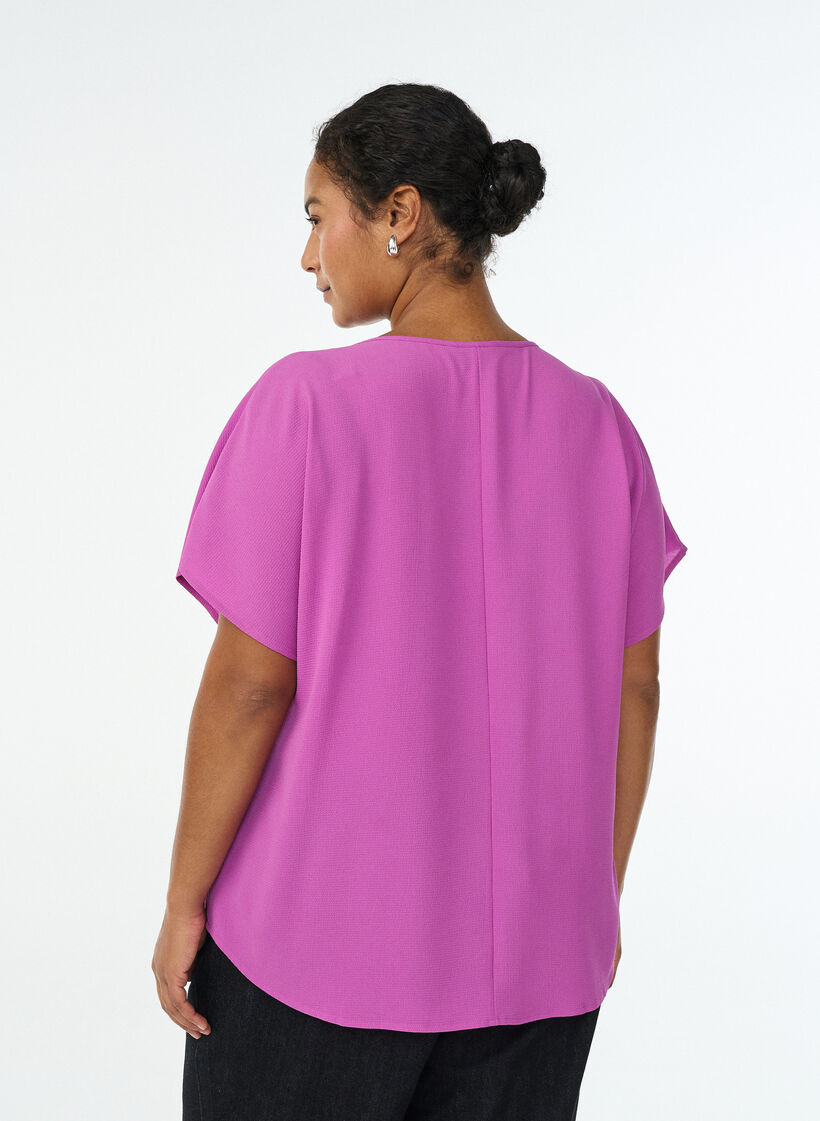 Bluse mit kurzen &Auml;rmeln und Rundhalsausschnitt, Lila, Model image number 2