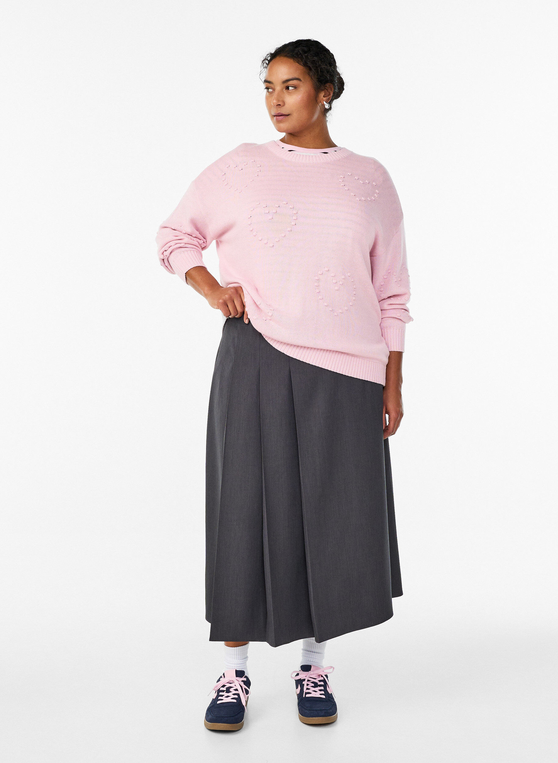 Zizzi Jupe midi avec de larges plis, Gris anthracite, Model image number 0