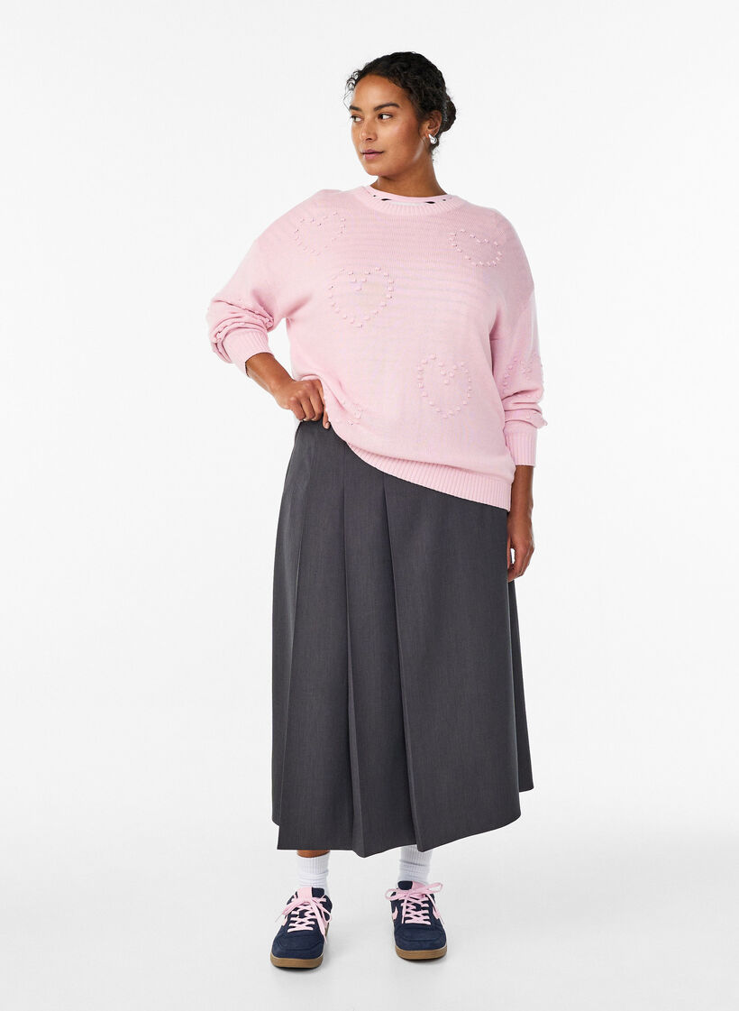 Midirock mit breiten Falten, Grau, Model image number 0