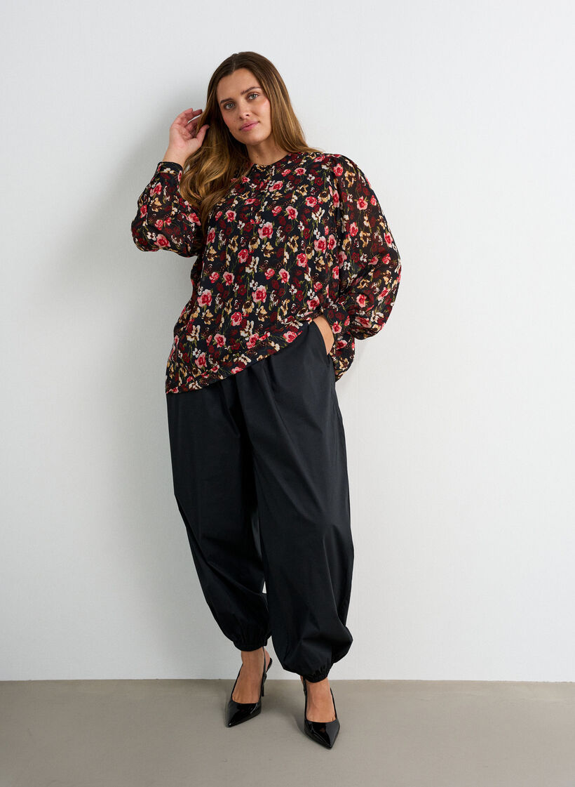 Blouse avec imprim&eacute; int&eacute;gral et patte de boutonnage courte, Rose, Model image number 1