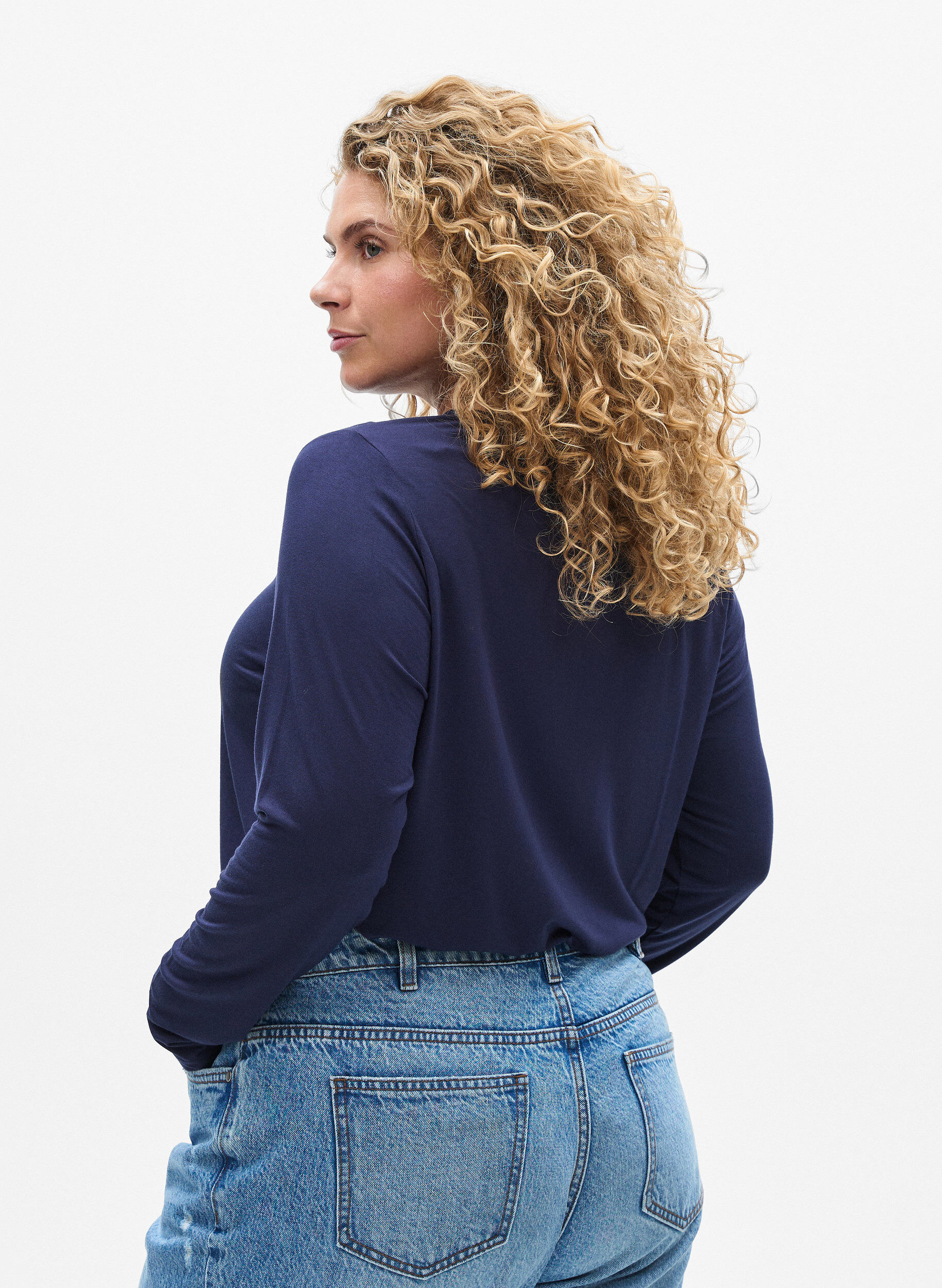 ZizziEinfarbige Bluse mit langen &Auml;rmeln, Blau, Model image number 2