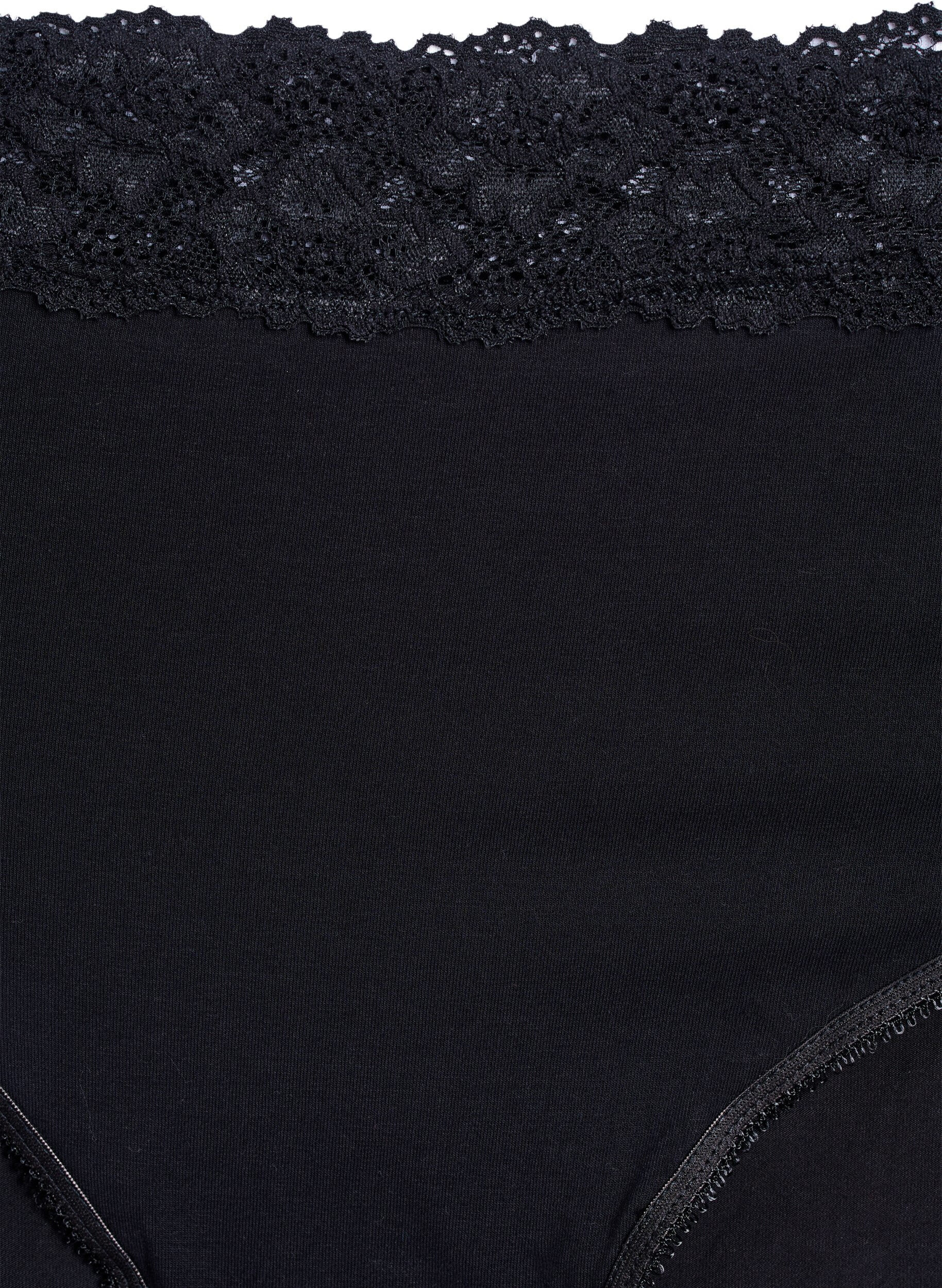 Zizzi 2er-Pack Baumwollslips mit Spitze, Schwarz, Packshot image number 2