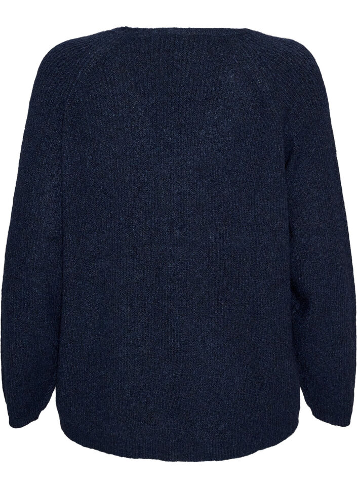 Strickbluse mit V-Ausschnitt und Raglan&auml;rmeln, Blau, Packshot image number 1