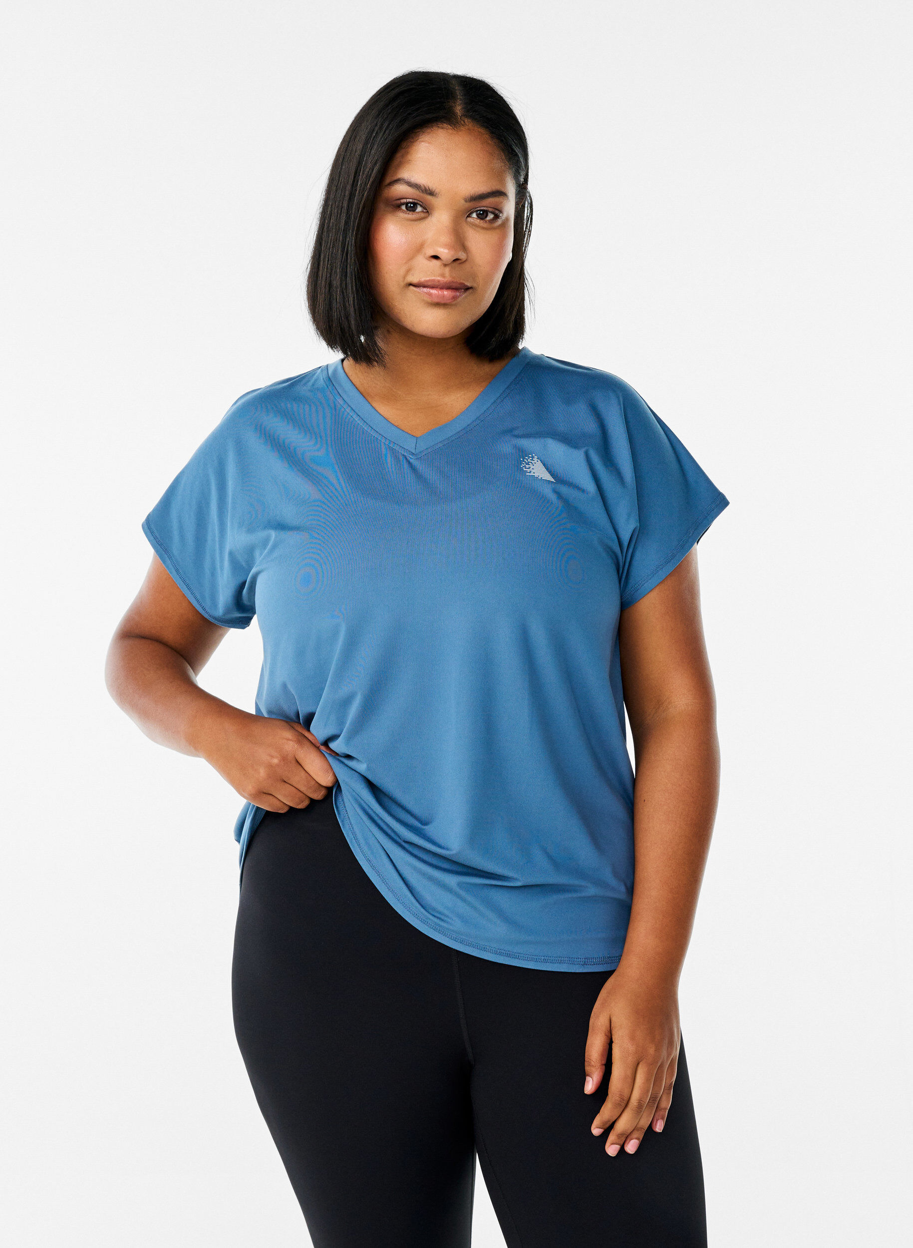 ZizziT-shirt de sport &agrave; manches courtes et col en V, Bleu p&eacute;trole, Model image number 0