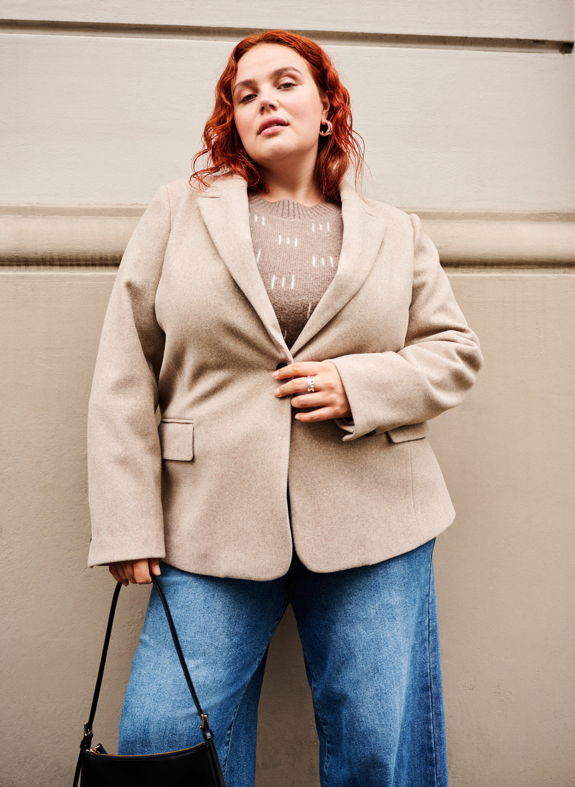 Zizzi Blazer en m&eacute;lange de tissu avec fente, Pumice Stone Mel., Image image number 0