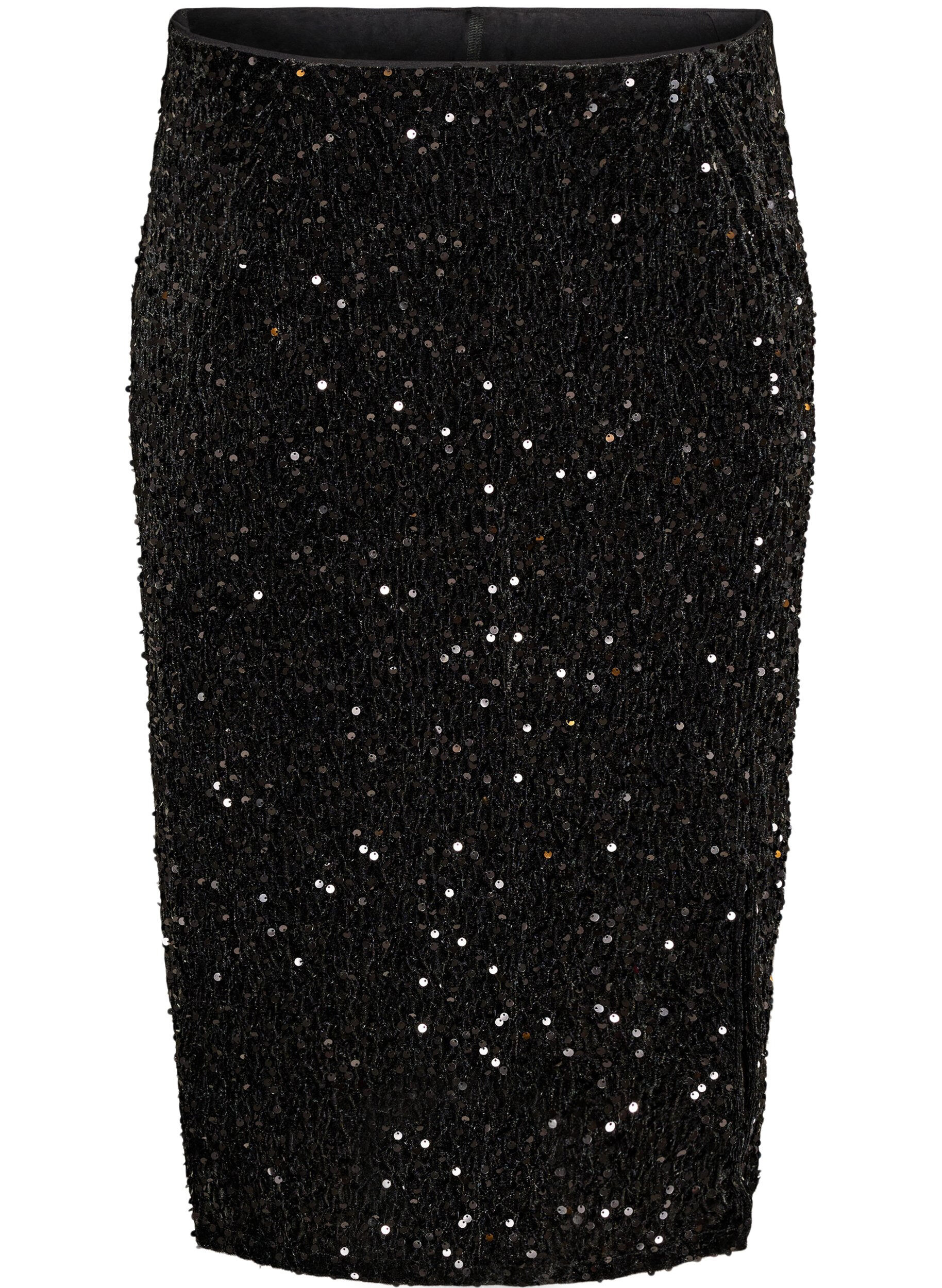 ZizziJupe midi avec sequins et fentes, Noir, Packshot image number 0