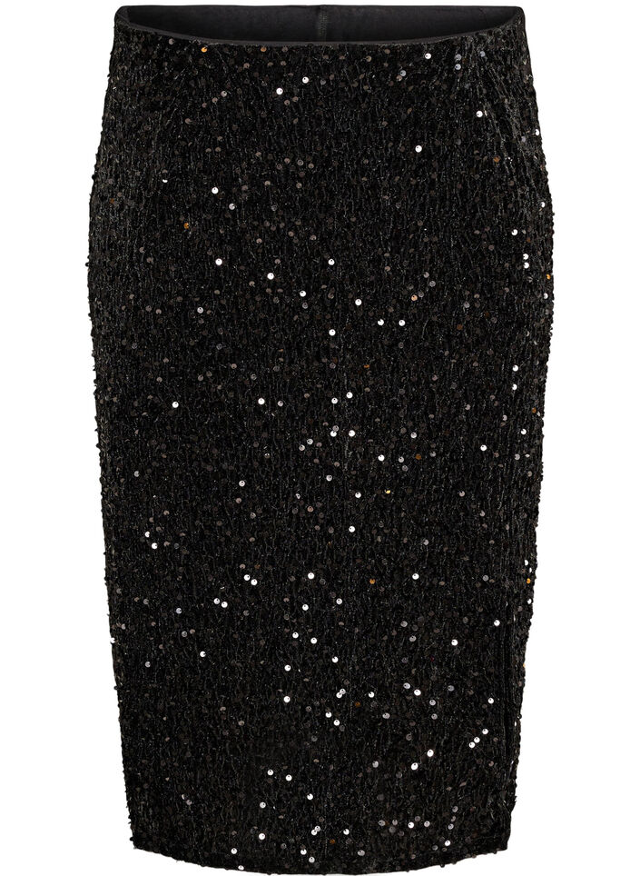 Jupe midi avec sequins et fentes, Noir, Packshot image number 0