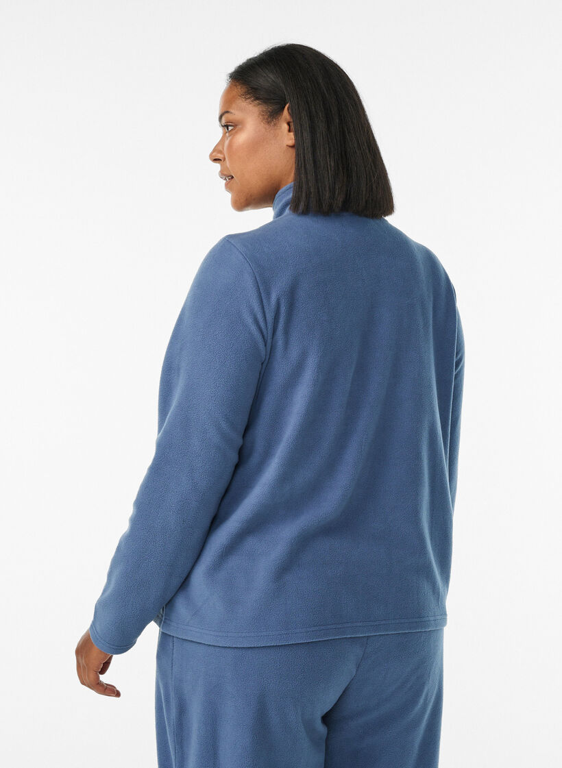 Haut en polaire avec zip et col montant, Bleu, Model image number 2