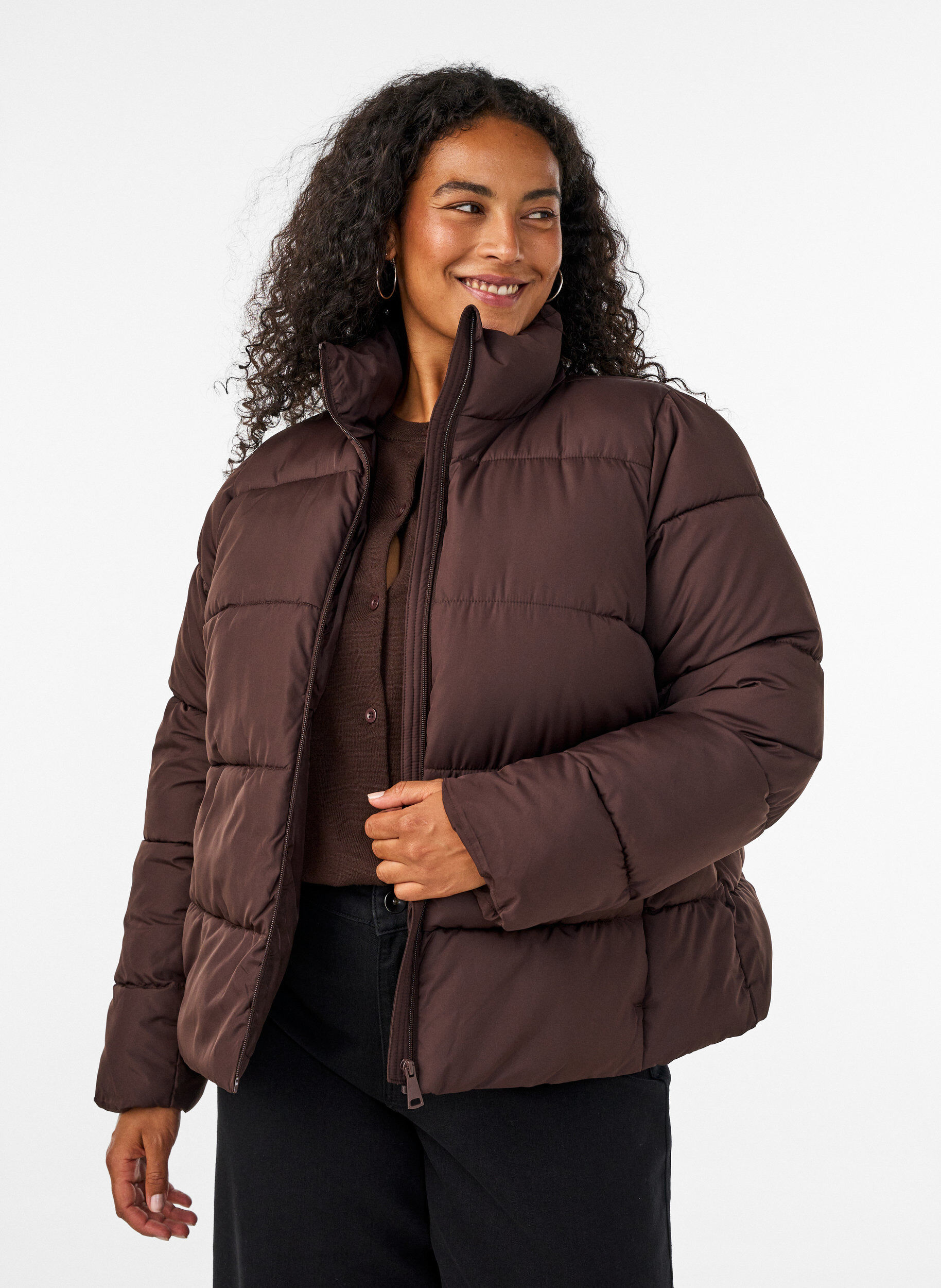 ZizziDoudoune courte avec col montant, Marron, Model image number 0