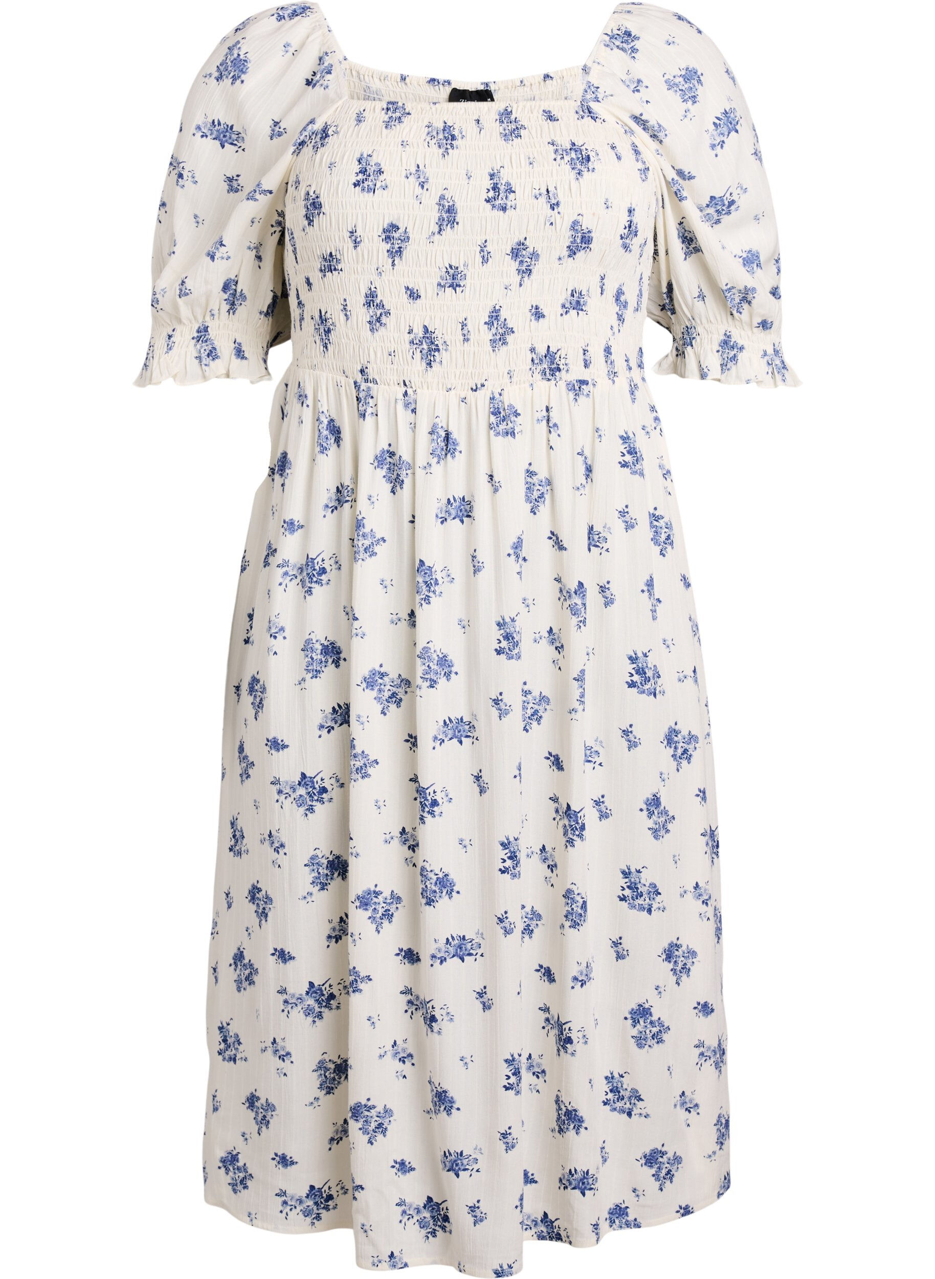 ZizziRobe midi en viscose &agrave; fleurs avec smock, Blanc, Packshot image number 0
