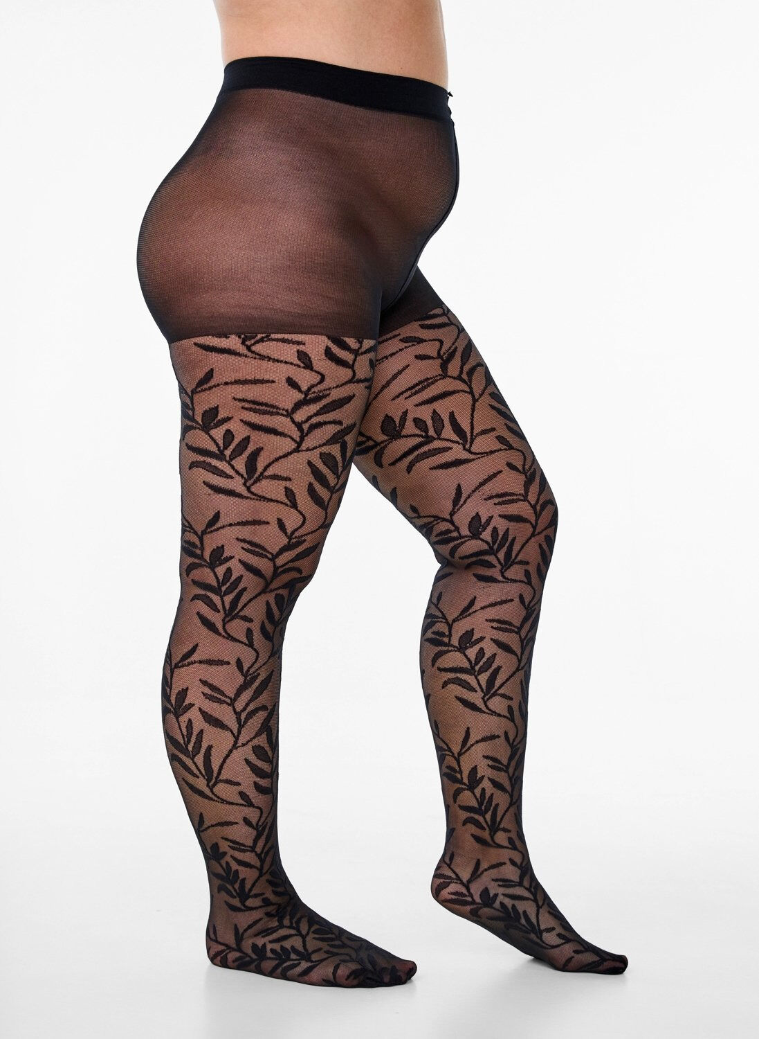 Zizzi 25 Denier Strumpfhose mit Bl&auml;ttermotiv, Black, Packshot image number 0