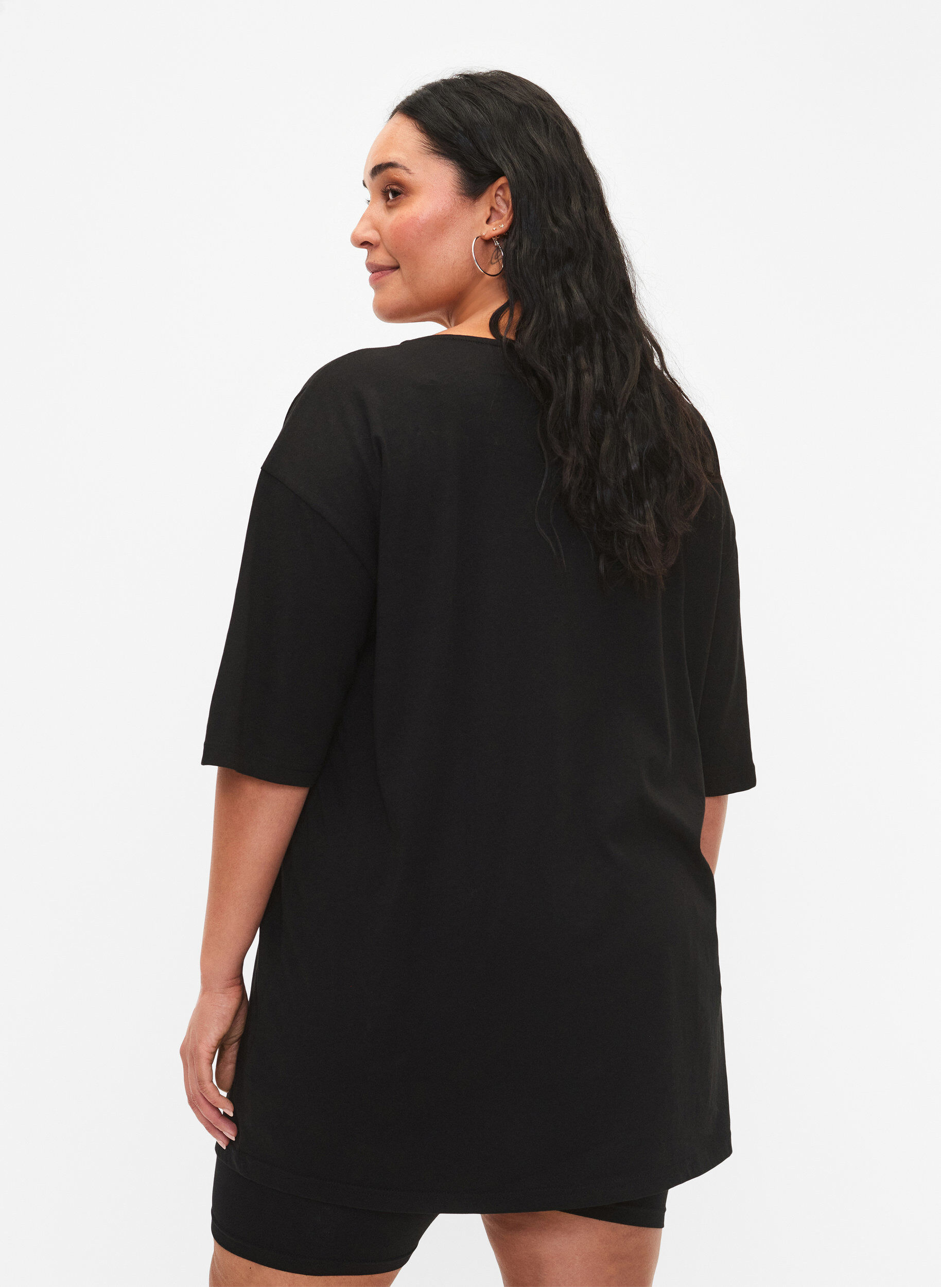 Zizzi T-shirt oversize en coton avec imprim&eacute;, Black GOOD, Model image number 1