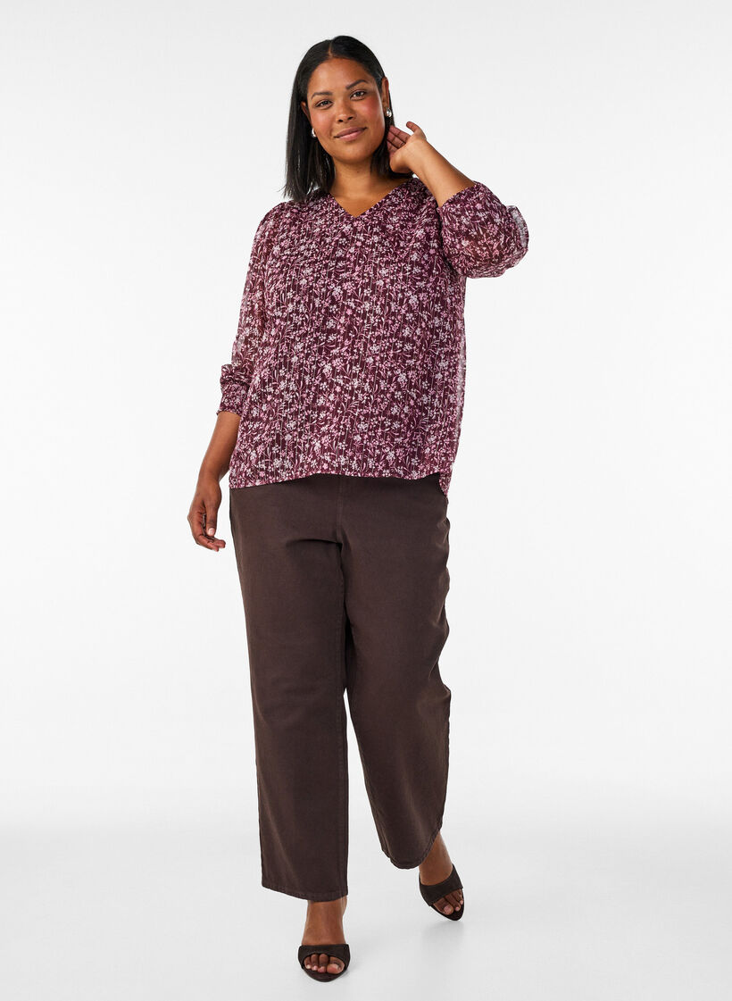 Bluse mit gebl&uuml;mtem Print und Glitzerfaden, Rot, Model image number 1