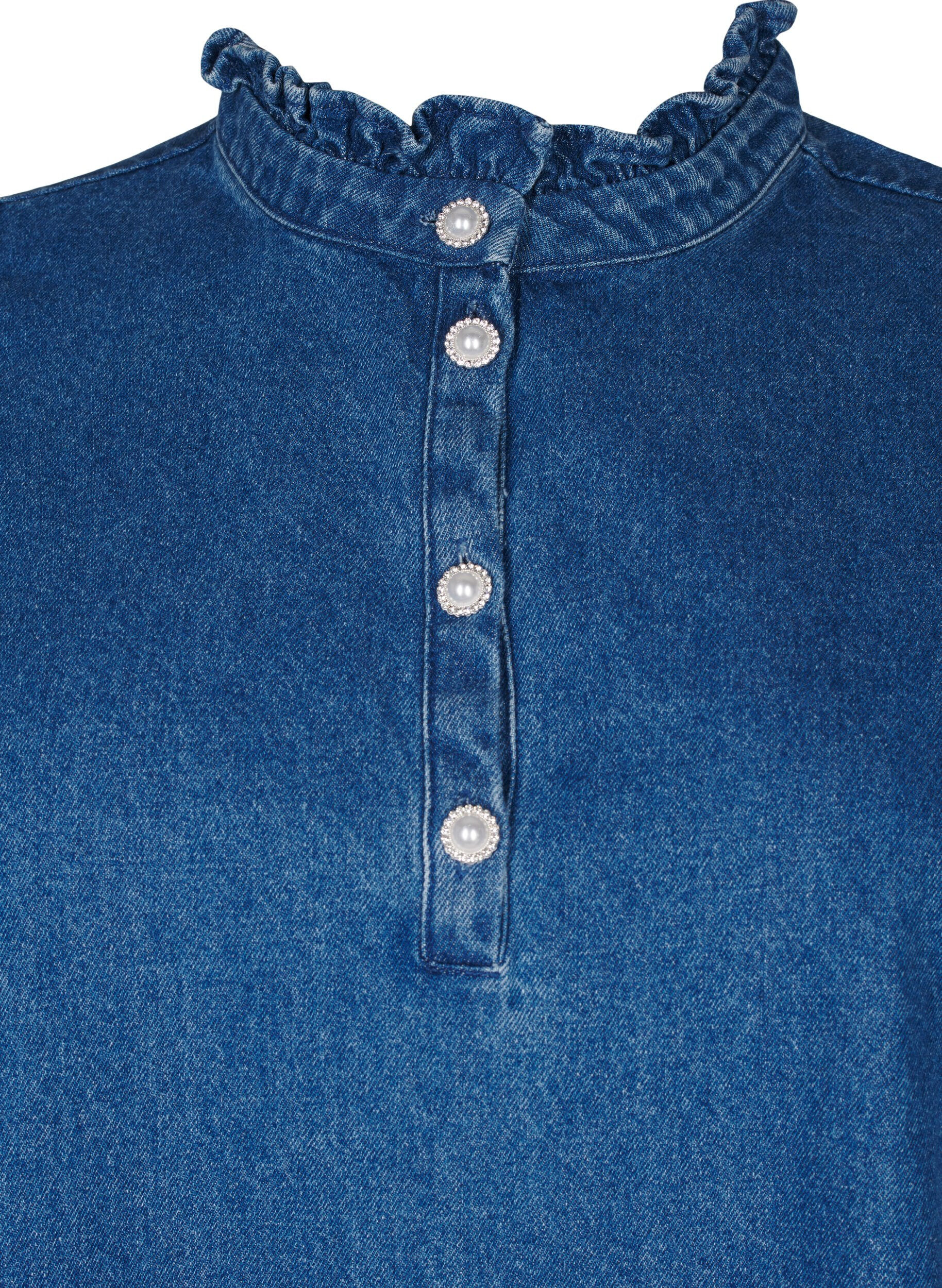Zizzi Denim-Kleid mit R&uuml;schen und A-Ausschnitt, Blue Denim, Packshot image number 2
