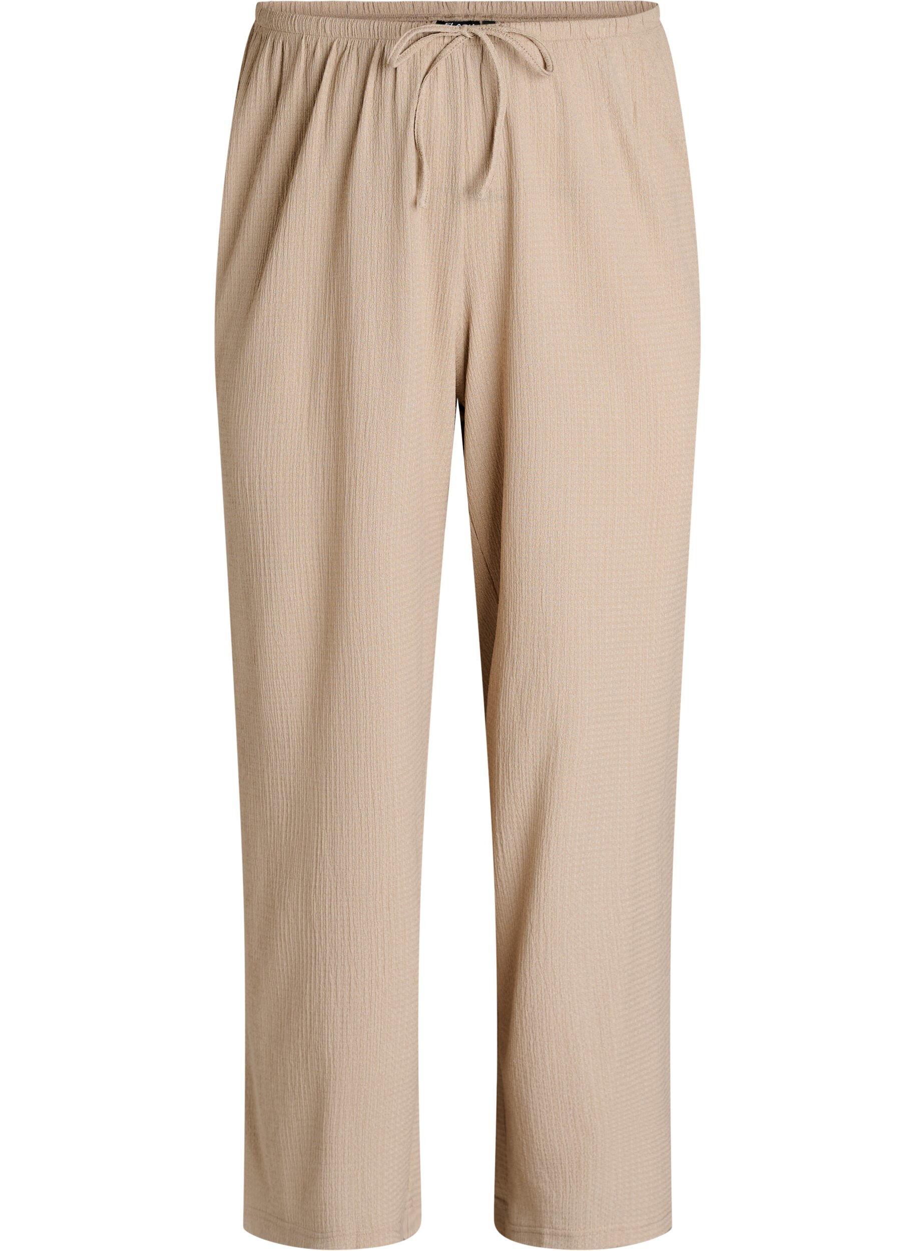 Zizzi Pantalon large en tissu l&eacute;ger et textur&eacute;, Beige, Packshot image number 0